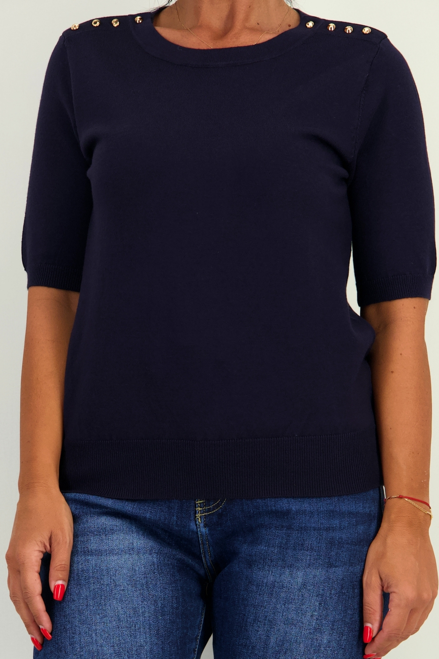 Bluza dama din tricot fin bleumarin cu un croi larg si nasturi decorativi aurii 4 - StarShinerS.ro