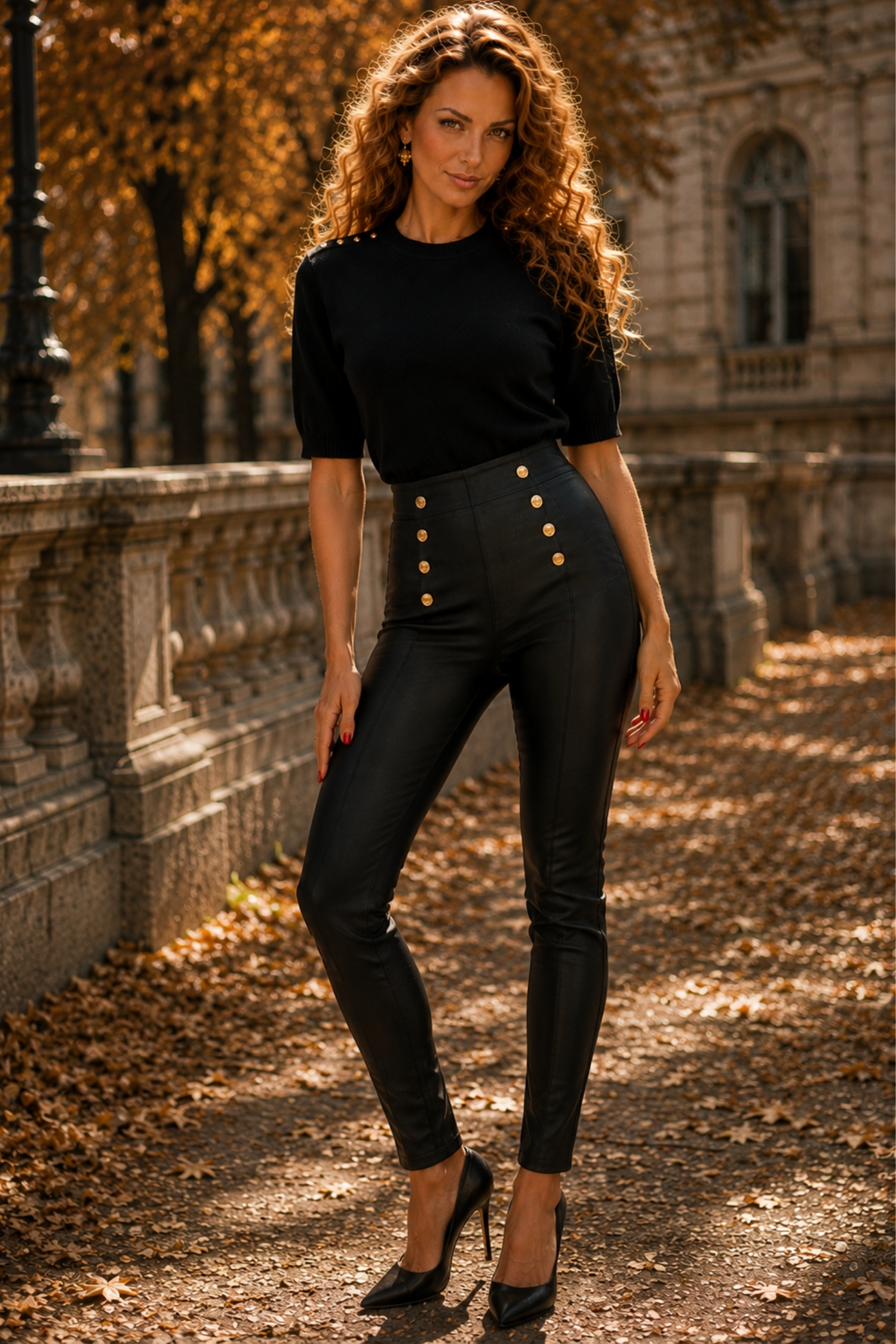 Bluza dama din tricot fin neagra cu un croi larg si nasturi decorativi aurii 2 - StarShinerS.ro