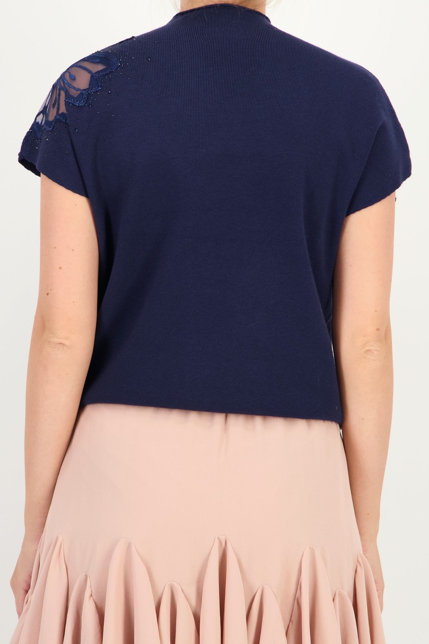 Bluza dama din tricot fin bleumarin cu un croi larg si detaliu decorativ pe umar 5 - StarShinerS.ro