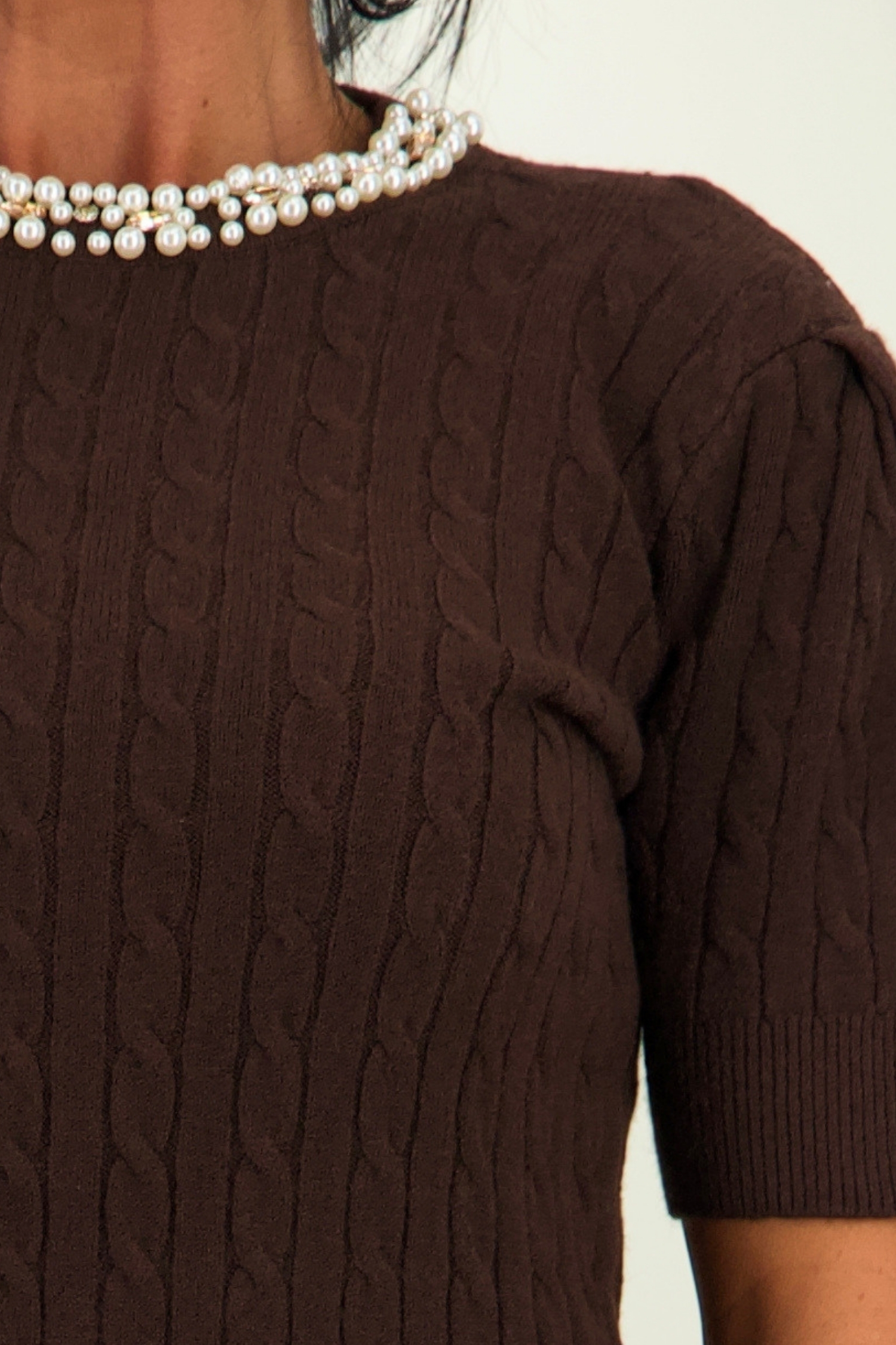 Bluza dama din tricot fin maro cu un croi larg accesorizata cu perle si pietre strass 3 - StarShinerS.ro