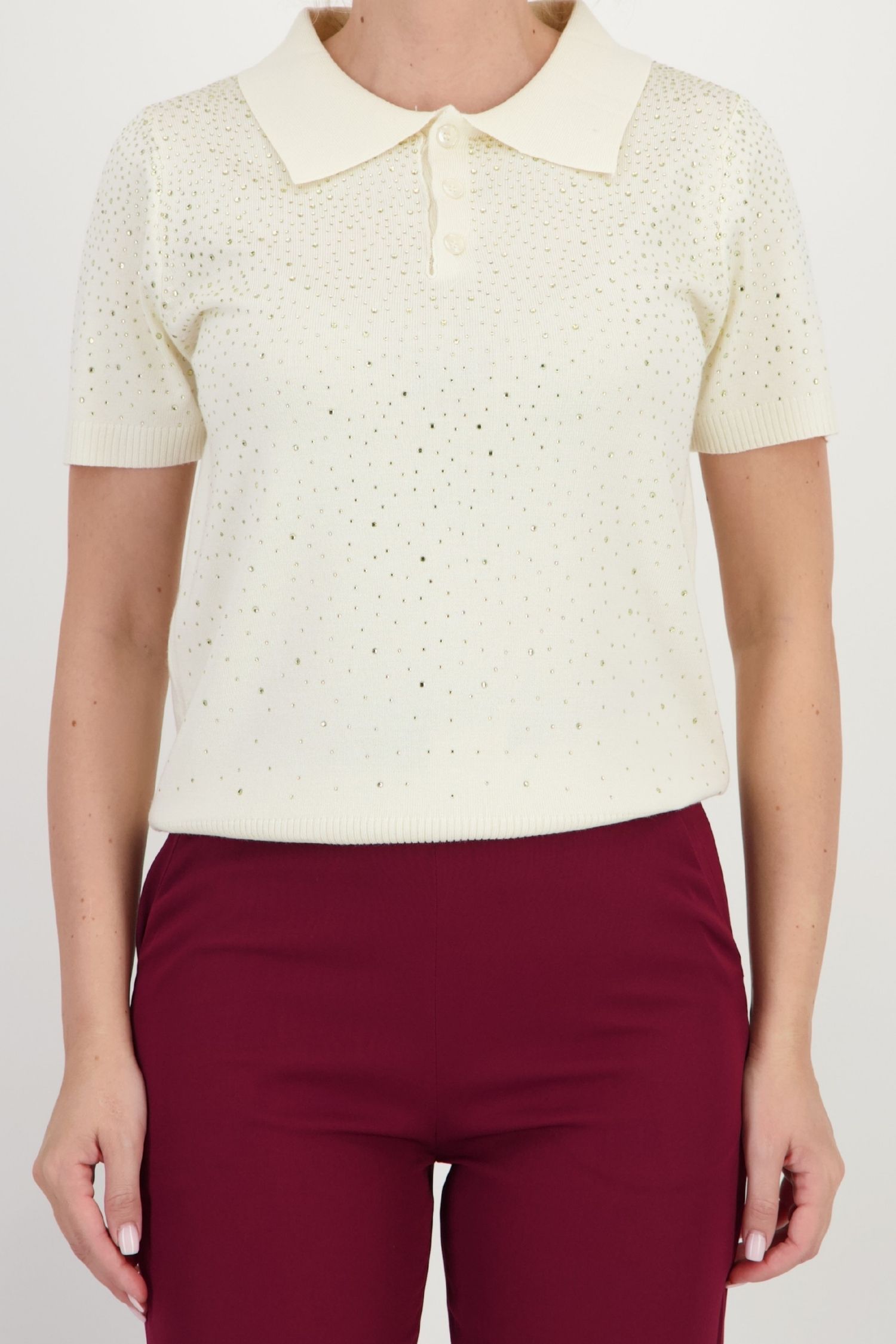 Bluza dama din tricot fin ivoire cu un croi lejer si aplicatii cu pietre strass 4 - StarShinerS.ro