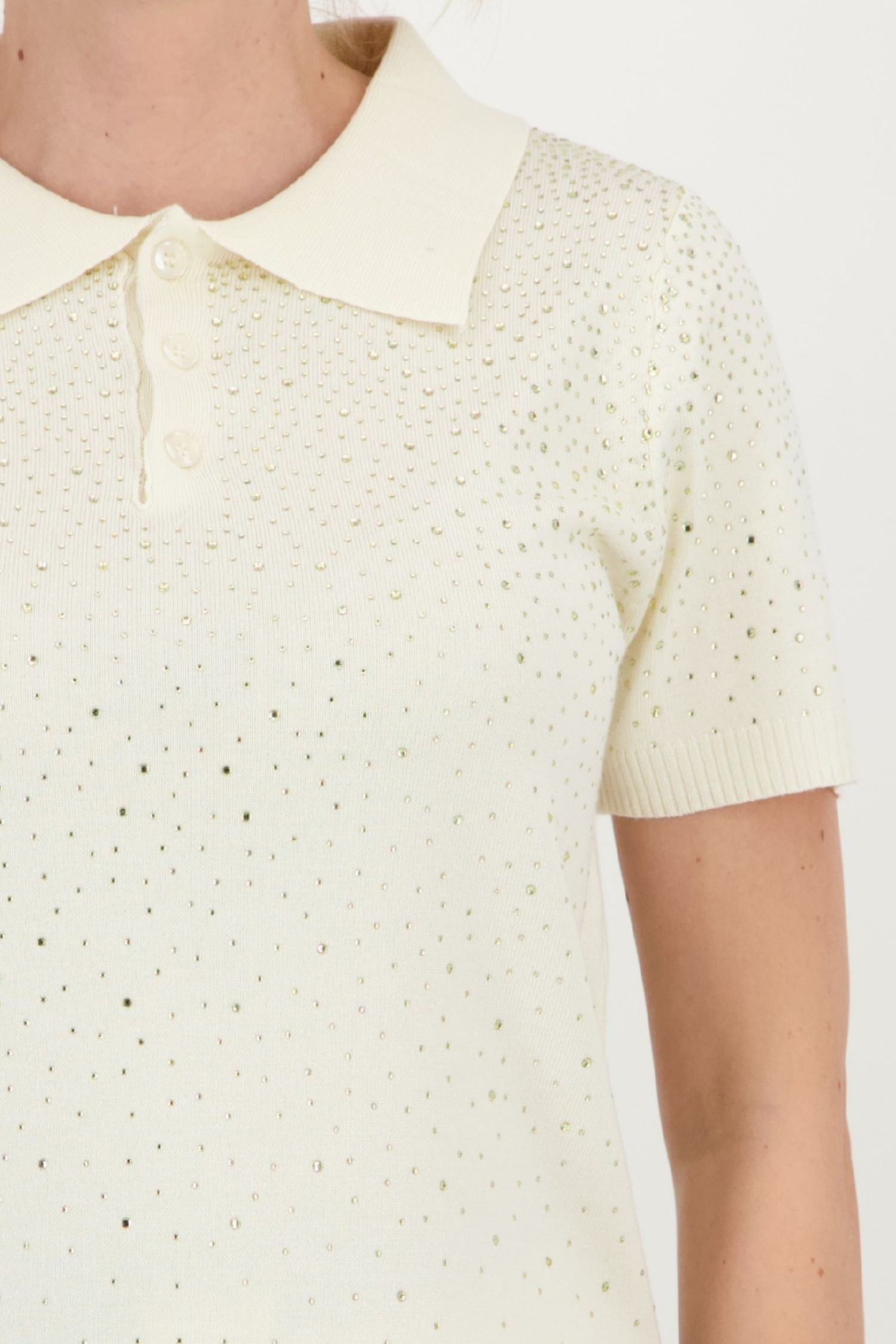Bluza dama din tricot fin ivoire cu un croi lejer si aplicatii cu pietre strass 3 - StarShinerS.ro