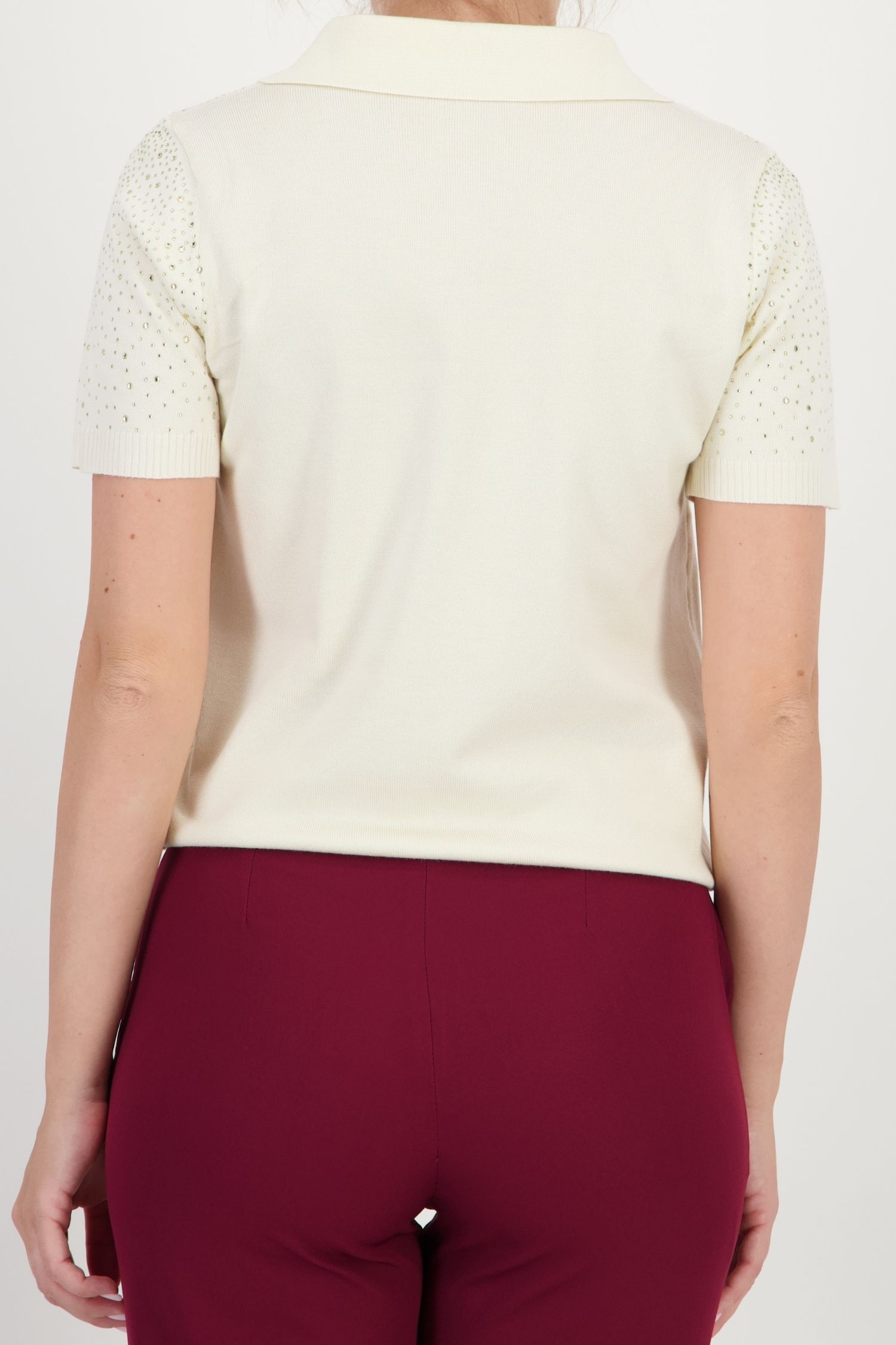 Bluza dama din tricot fin ivoire cu un croi lejer si aplicatii cu pietre strass 5 - StarShinerS.ro