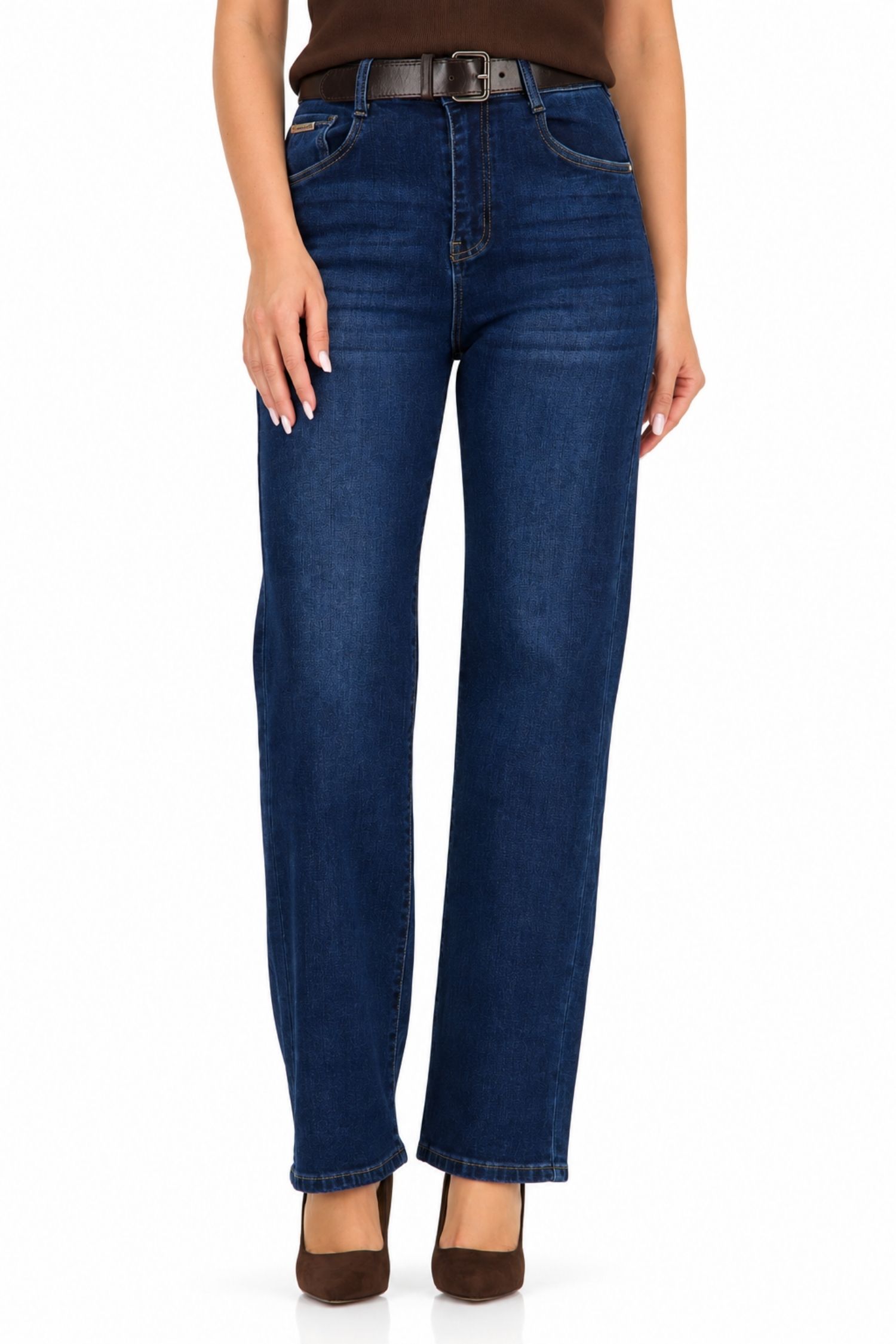 Blugi albastru din denim lung larg 3 - StarShinerS.ro