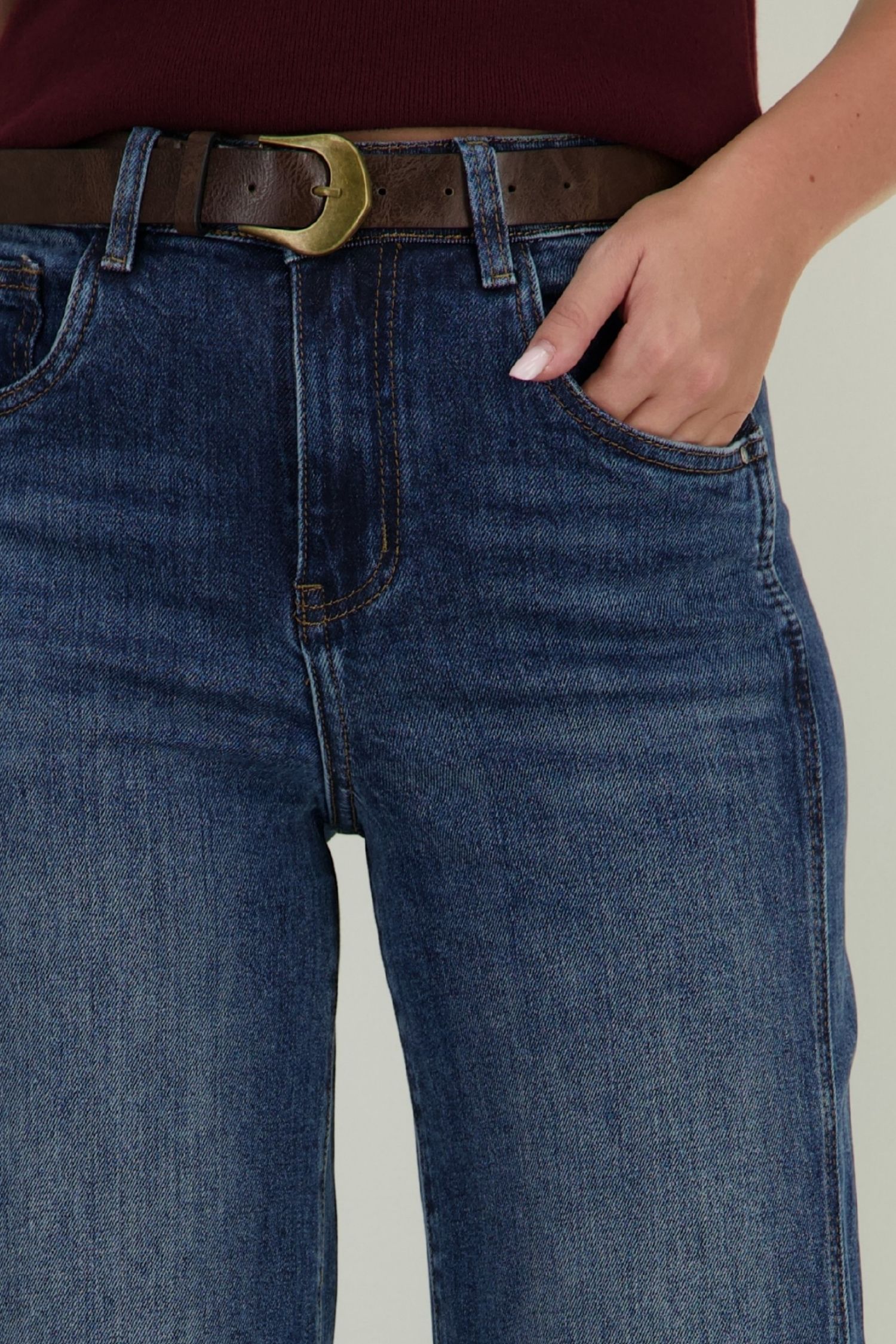 Blugi albastri Wide leg cu accesoriu tip curea si buzunare laterale 2 - StarShinerS.ro