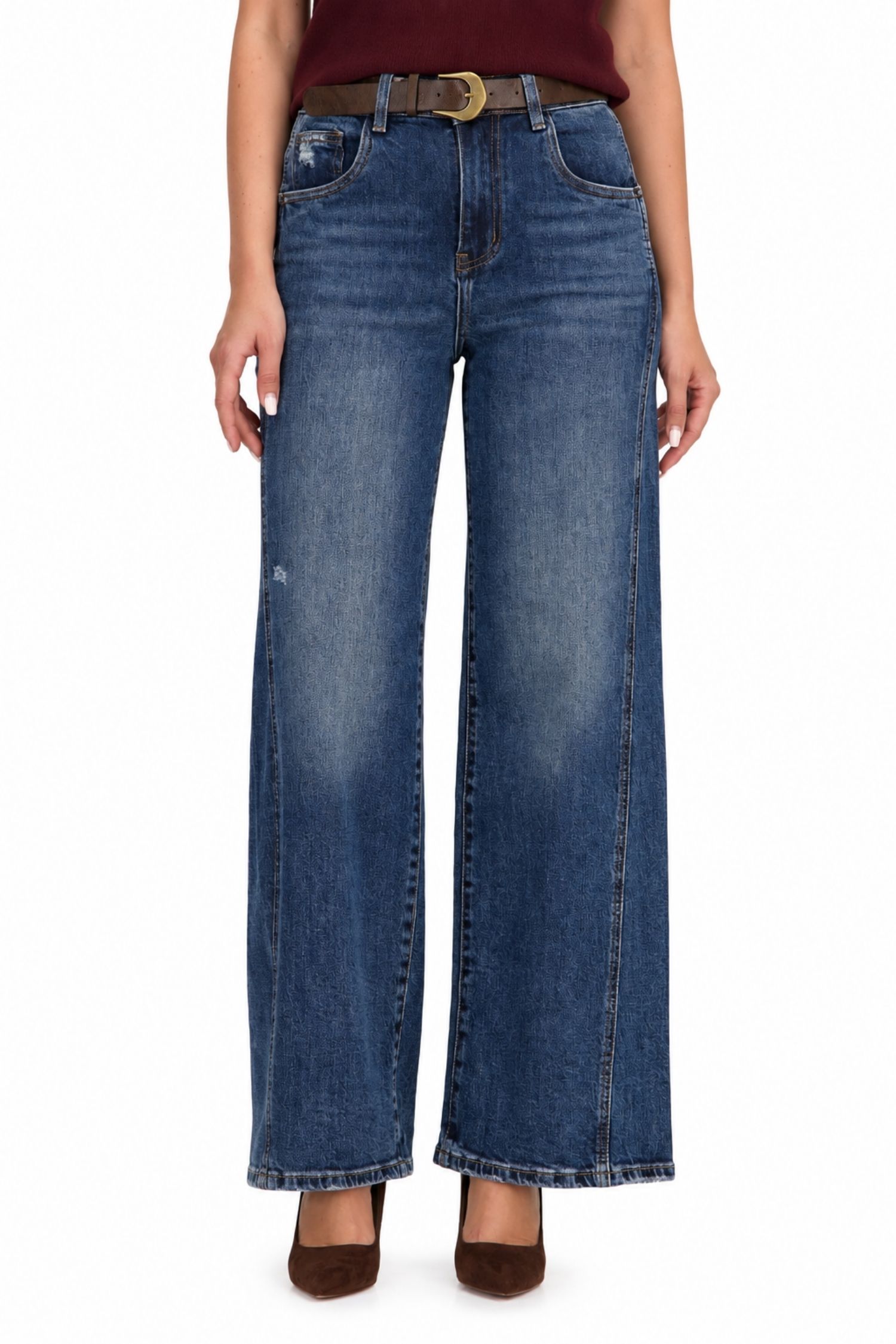 Blugi albastru din denim larg 3 - StarShinerS.ro