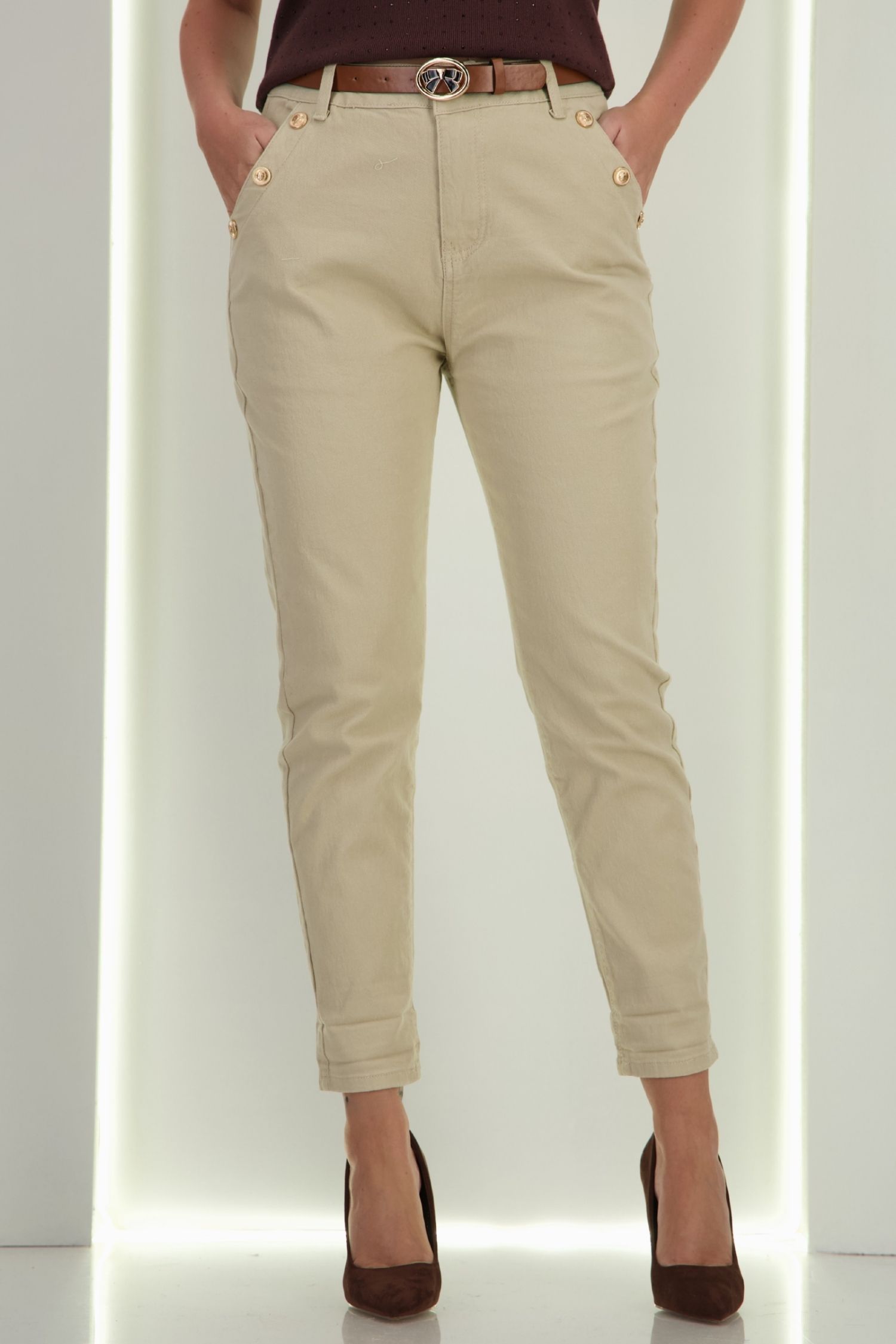Blugi nude skinny cu talie inalta si accesoriu tip curea 3 - StarShinerS.ro