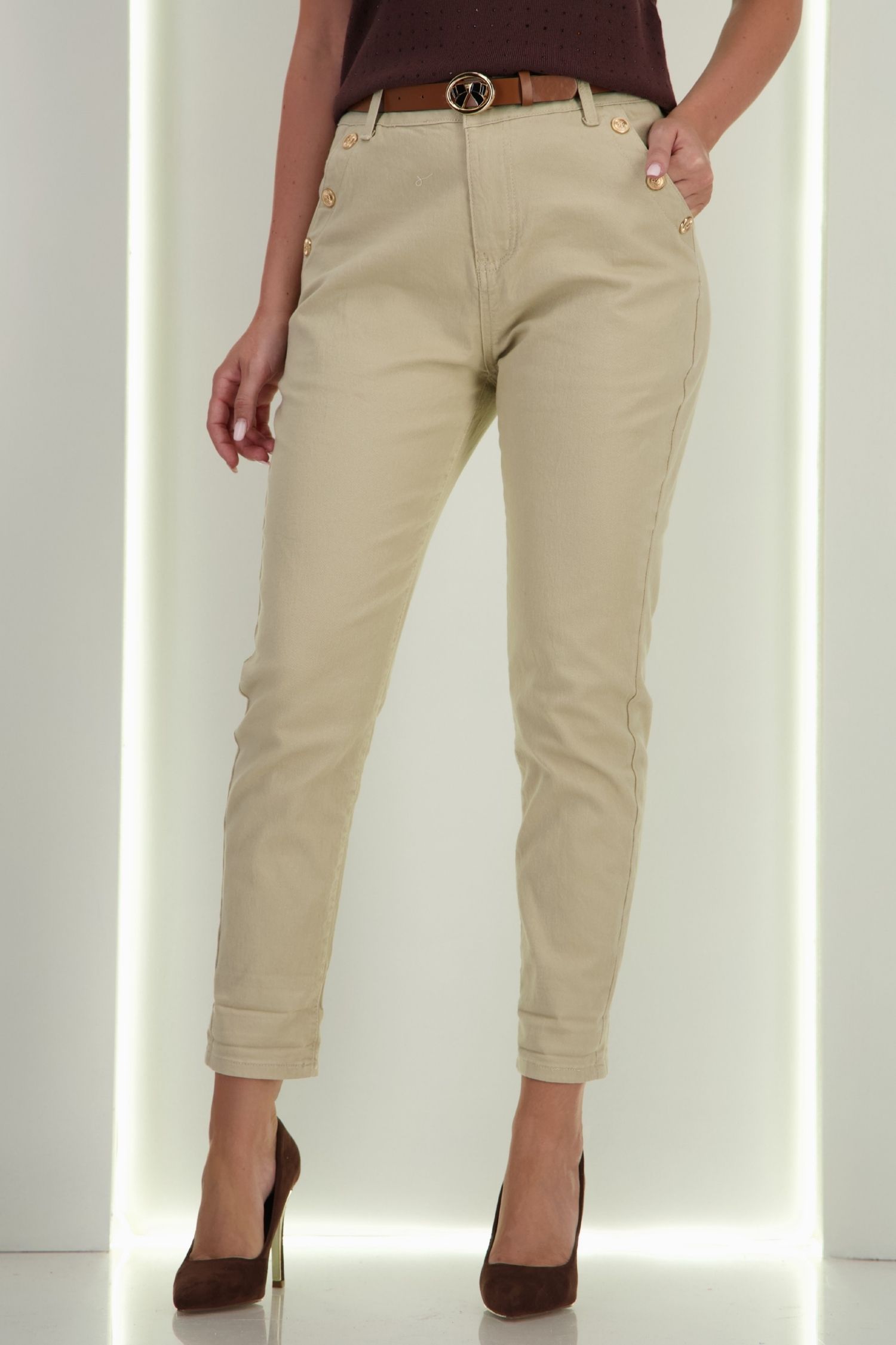 Blugi nude skinny cu talie inalta si accesoriu tip curea 4 - StarShinerS.ro