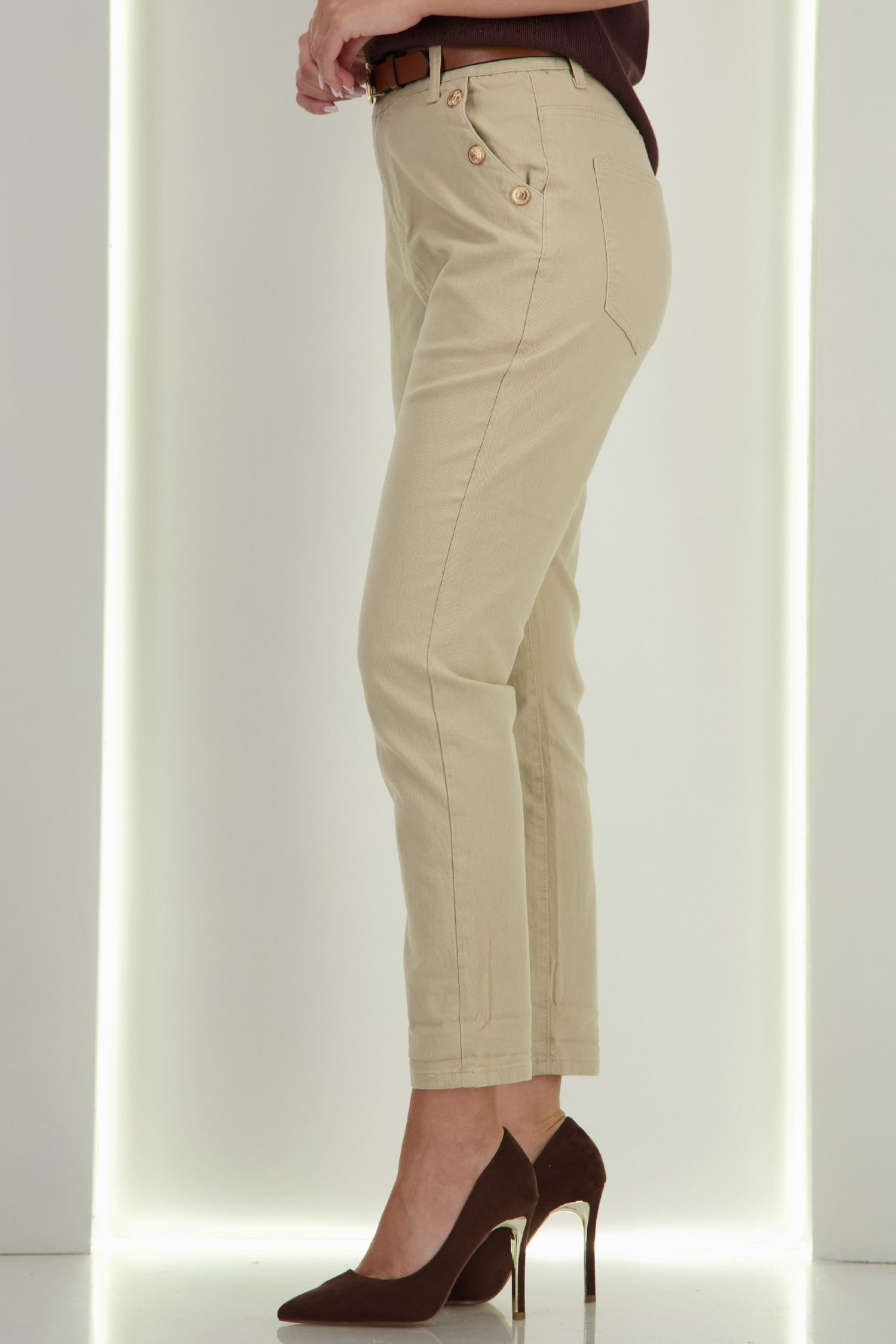 Blugi nude skinny cu talie inalta si accesoriu tip curea 5 - StarShinerS.ro