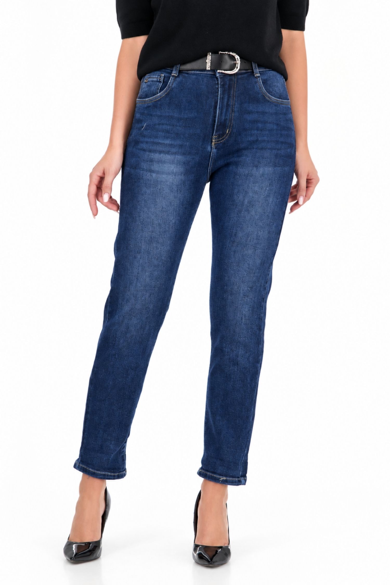 Blugi albastru din denim lung larg 3 - StarShinerS.ro