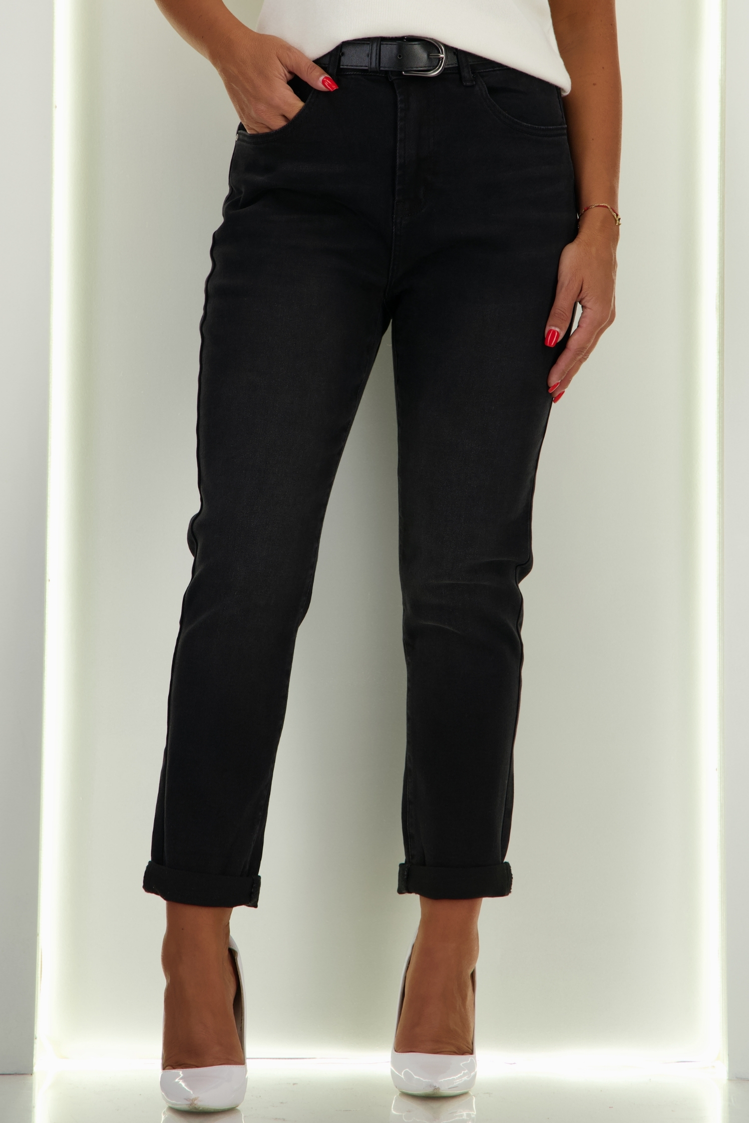 Blugi negri skinny cu accesoriu tip curea 3 - StarShinerS.ro