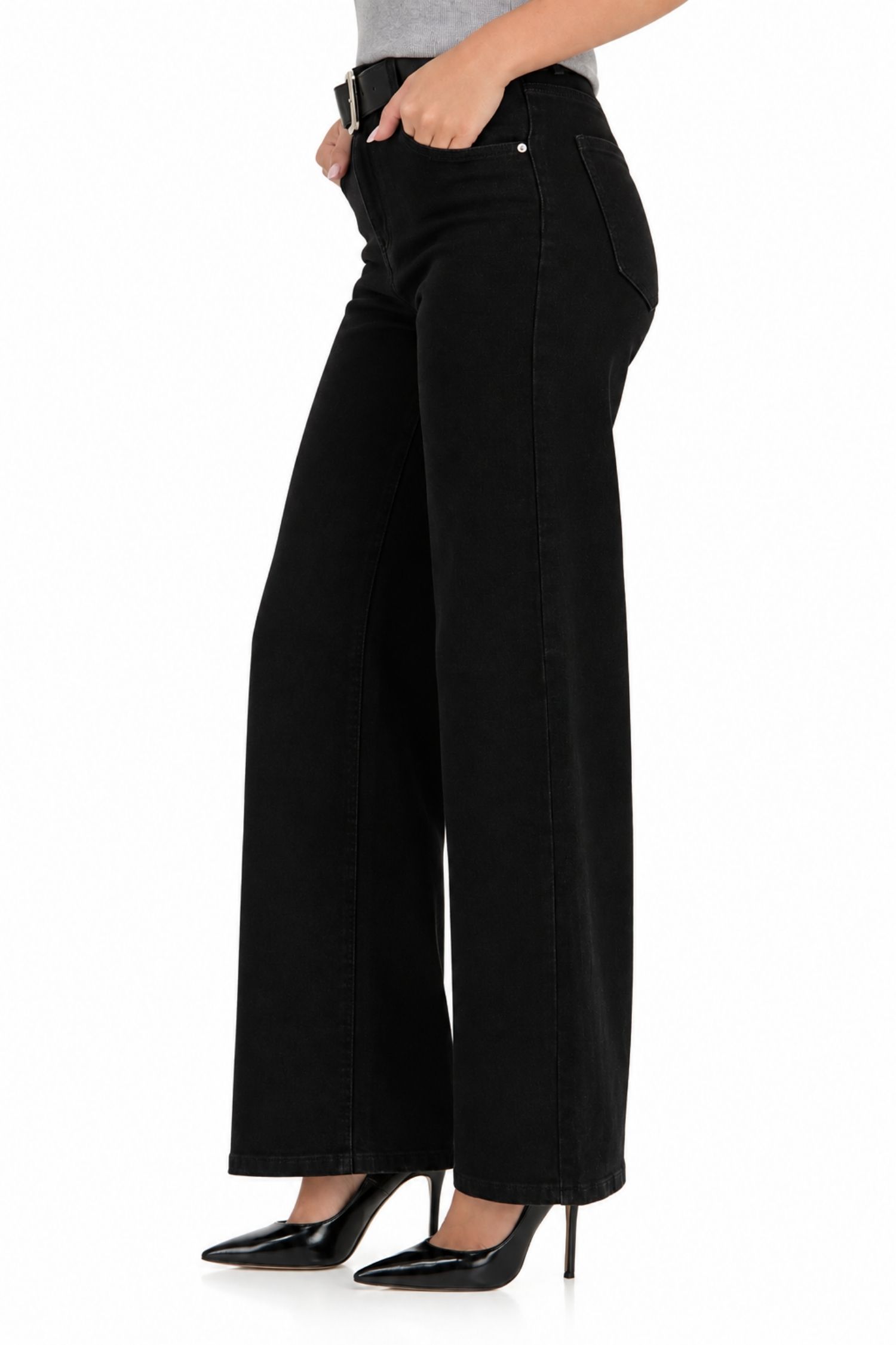 Blugi negru din denim lung larg 4 - StarShinerS.ro