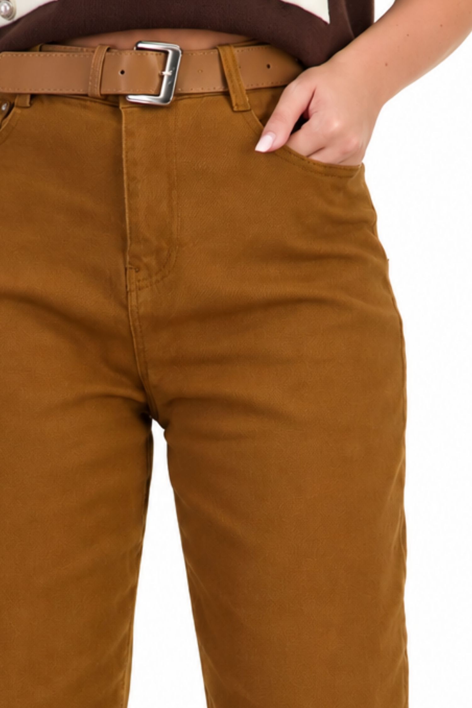 Blugi maro din denim lung 5 - StarShinerS.ro