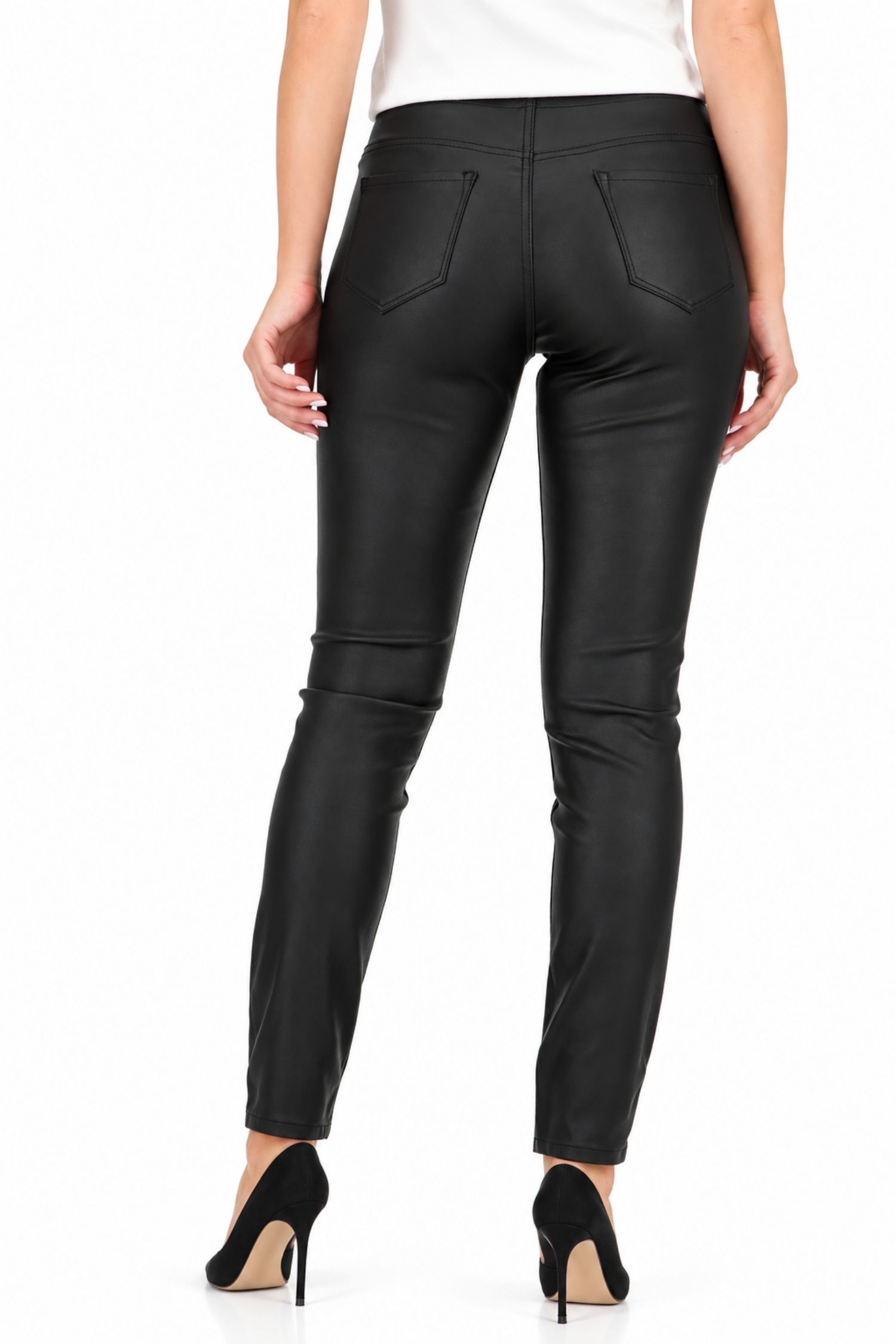 Fekete szűkülő szárú műbőr leggings 4 - StarShinerS.hu