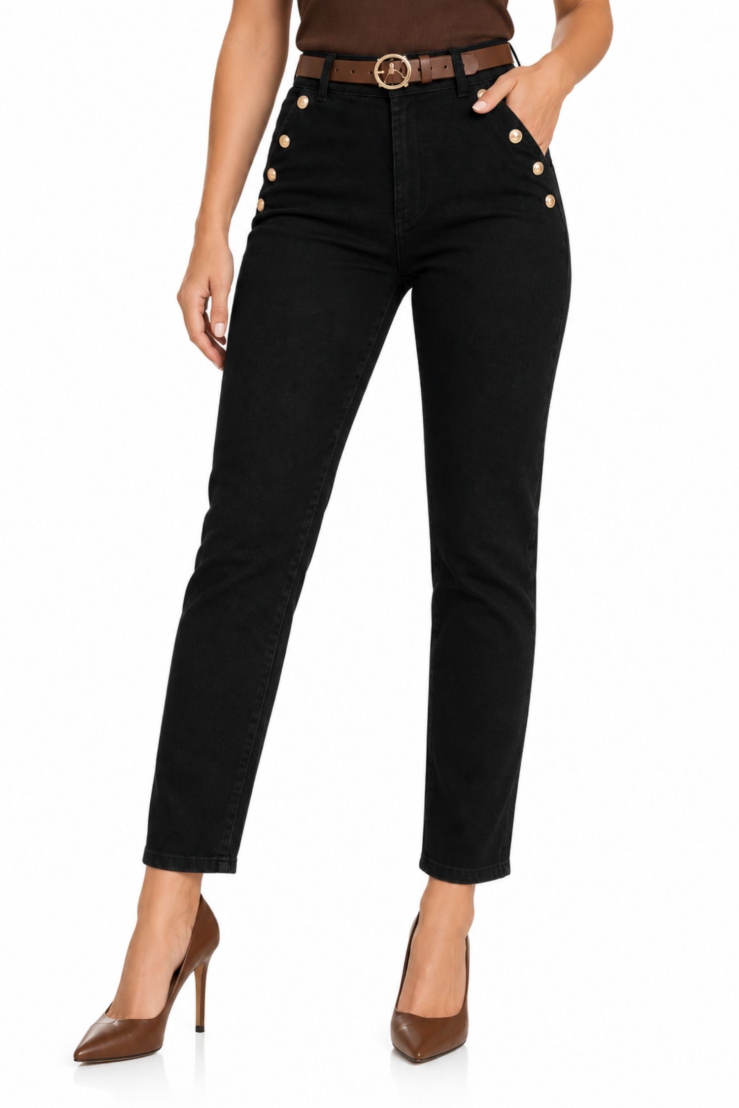 Blugi negru din denim lung skinny 3 - StarShinerS.ro