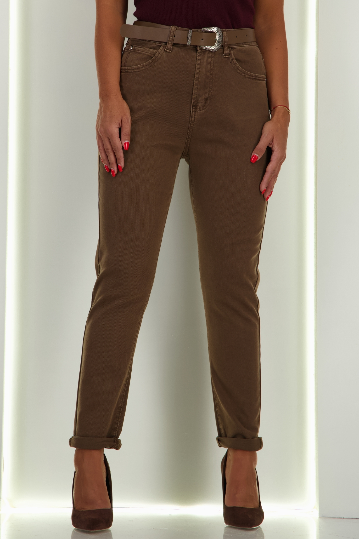 Blugi maro skinny cu accesoriu tip curea 4 - StarShinerS.ro