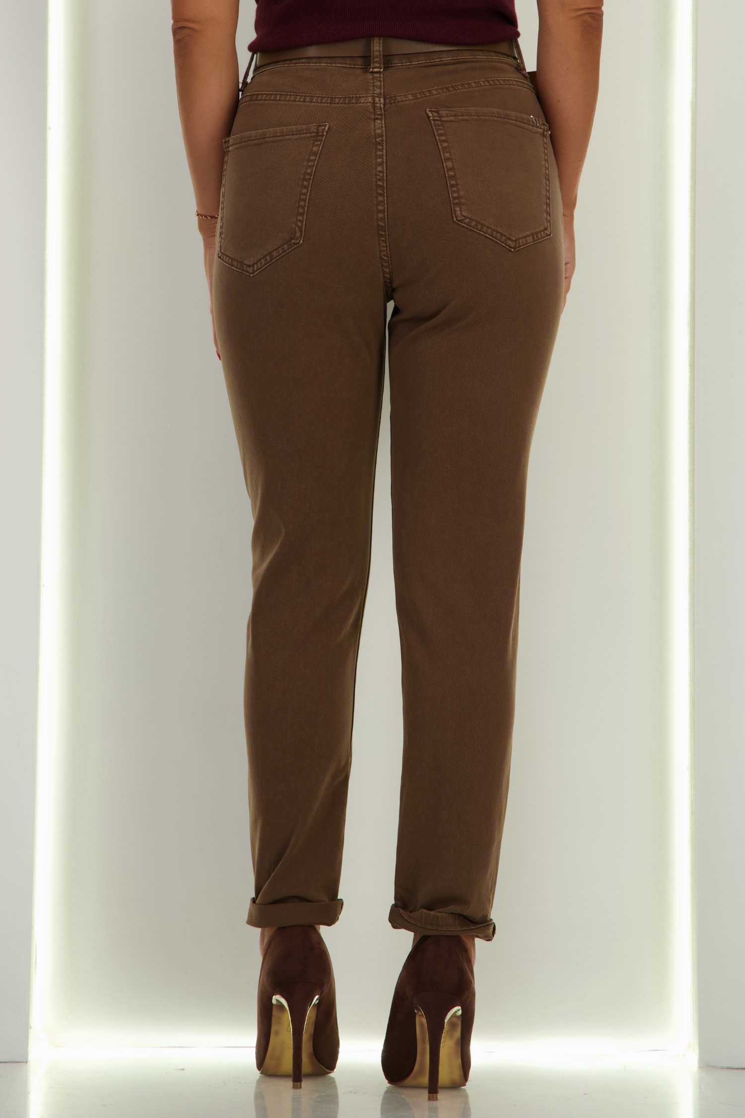 Blugi maro skinny cu accesoriu tip curea 3 - StarShinerS.ro