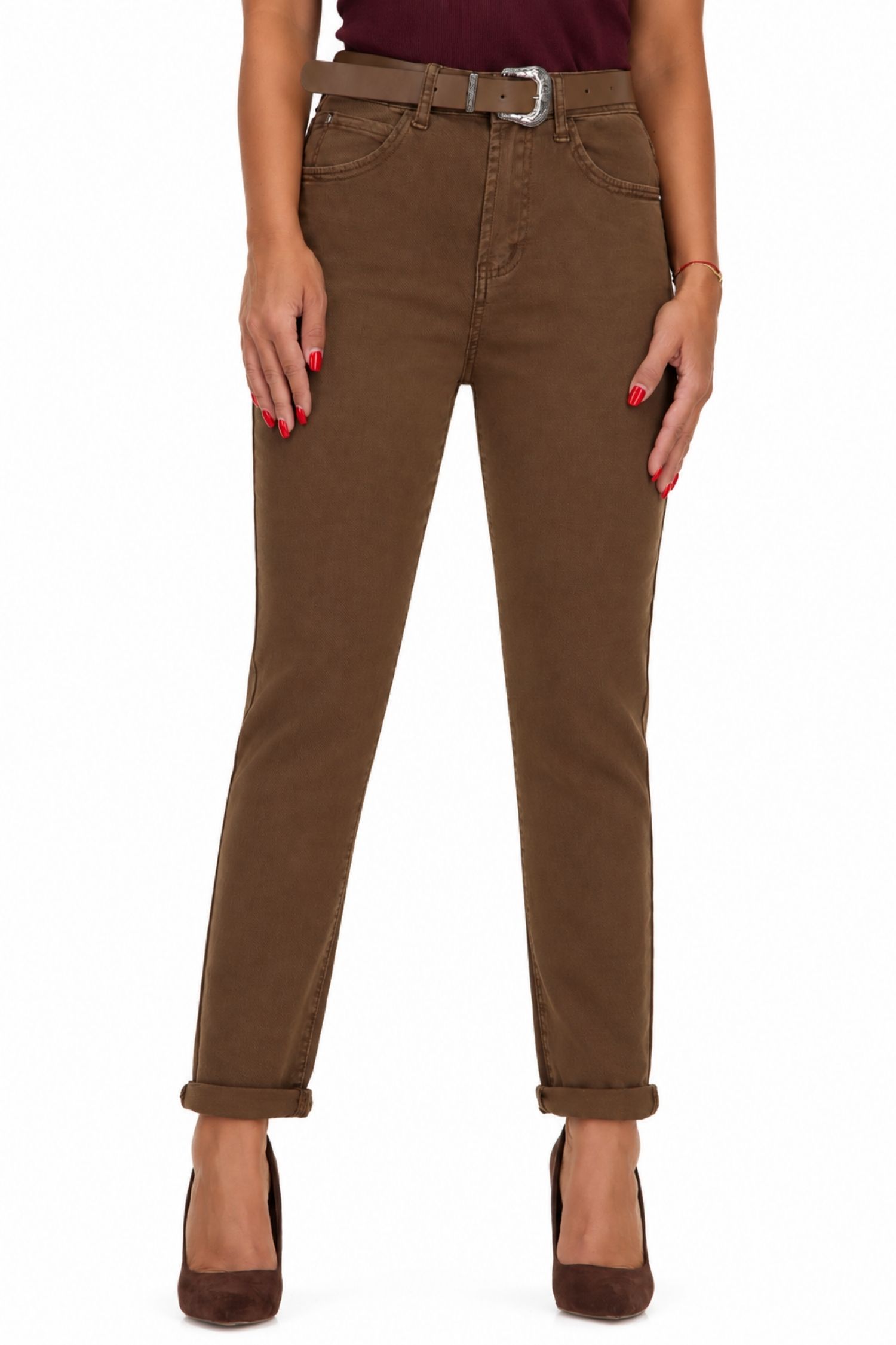 Blugi maro din materiale naturale skinny 3 - StarShinerS.ro