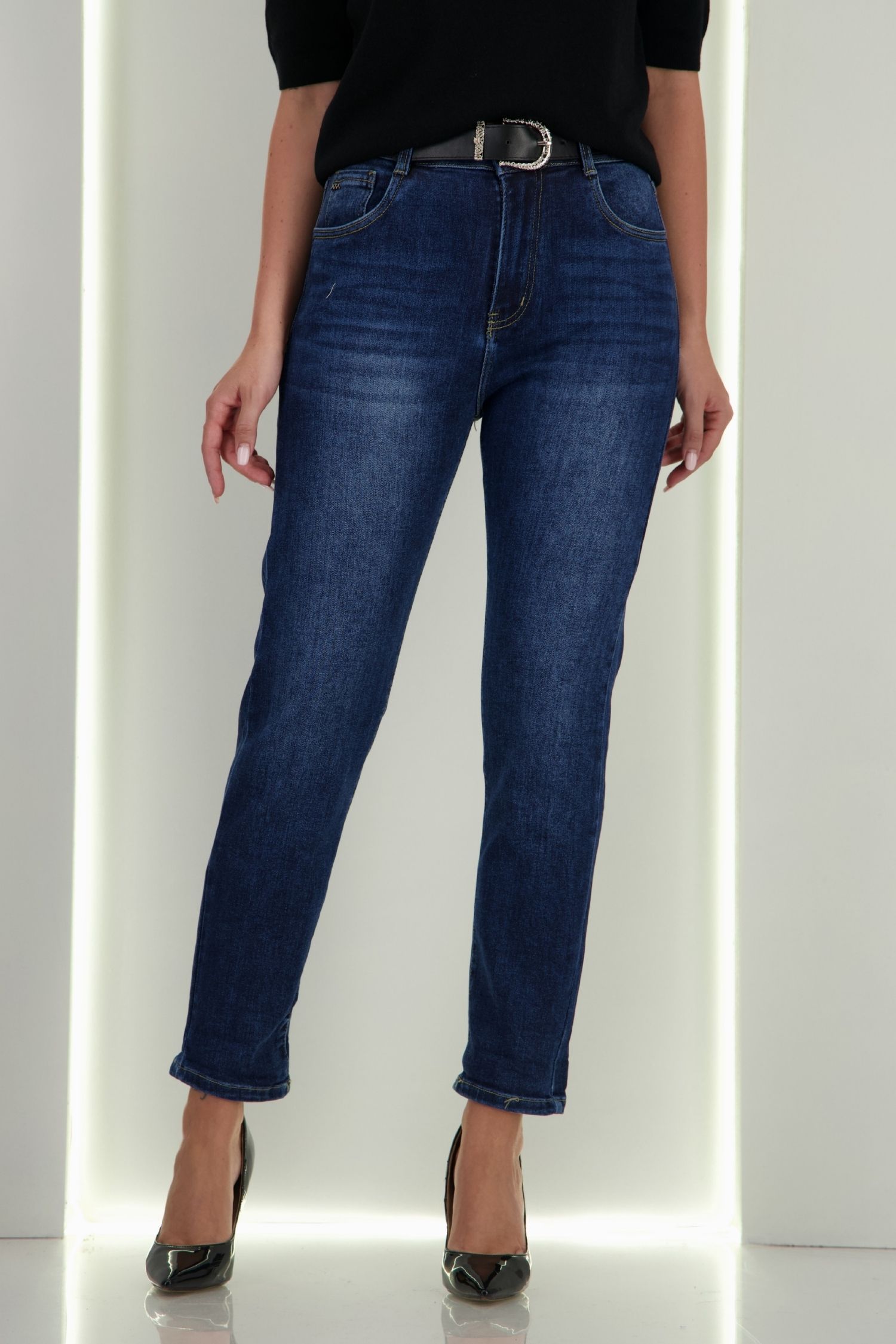 Blugi albastri skinny cu accesoriu tip curea 5 - StarShinerS.ro