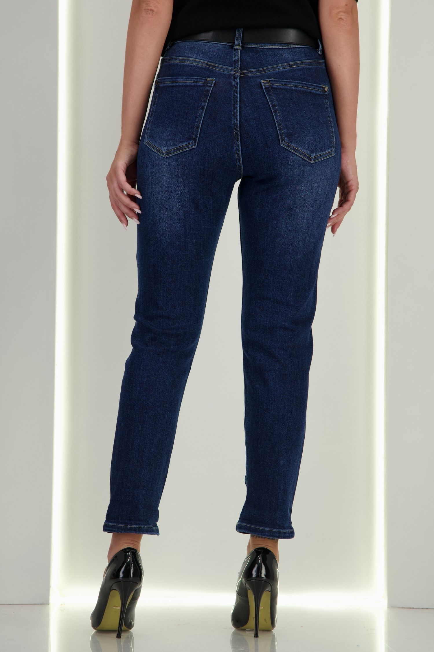 Blugi albastri skinny cu accesoriu tip curea 7 - StarShinerS.ro
