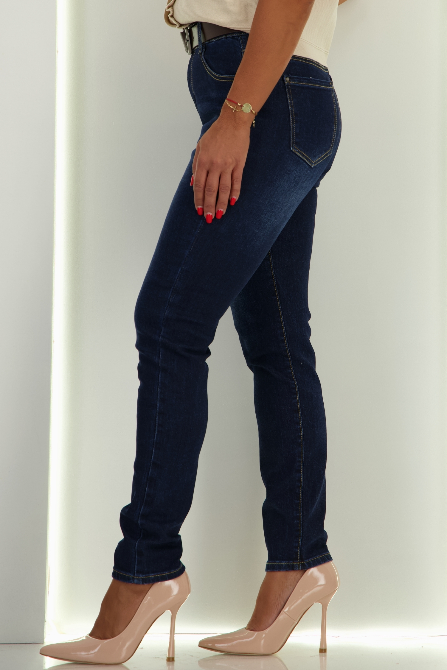 Blugi albastri skinny cu accesoriu tip curea 4 - StarShinerS.ro