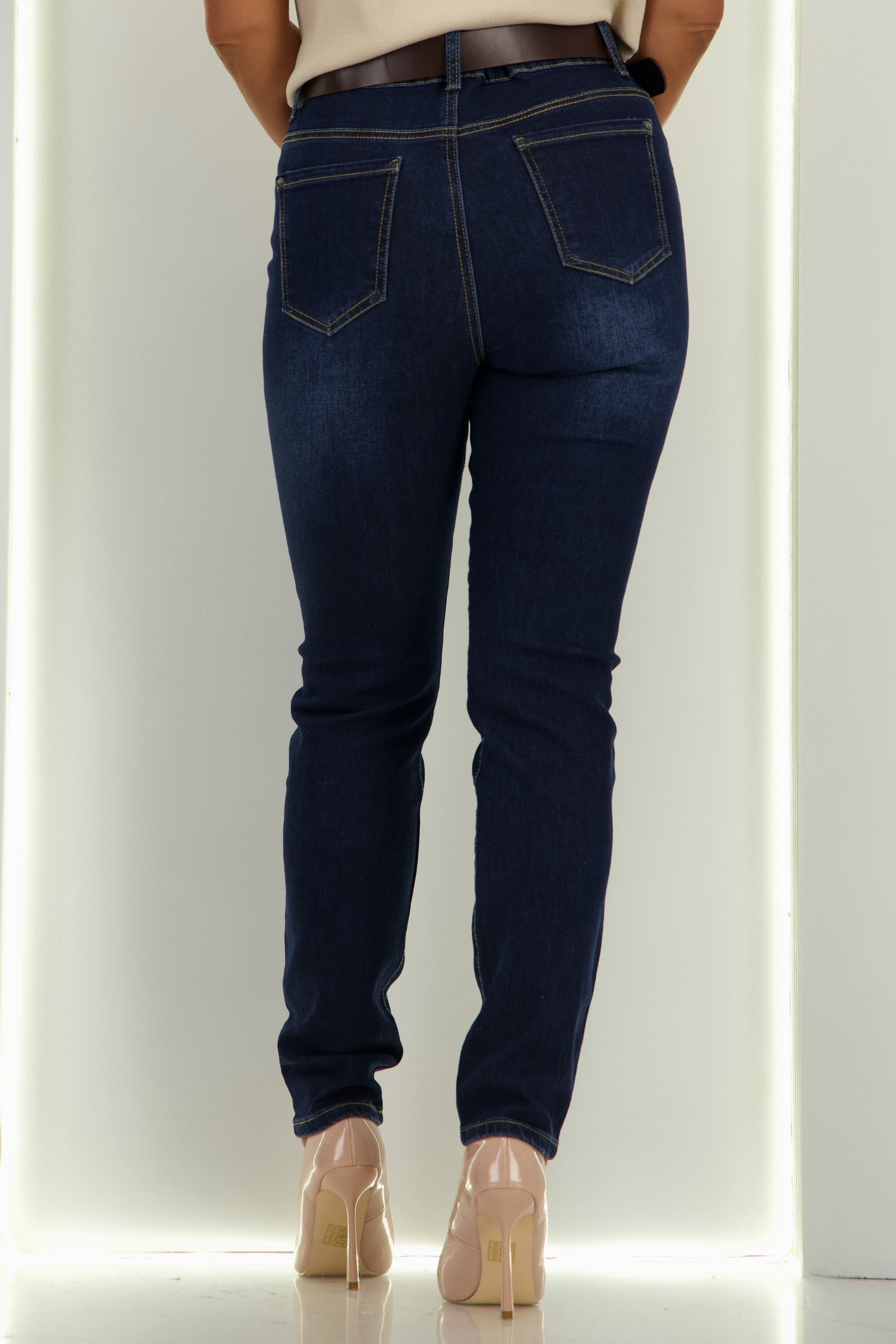 Blugi albastri skinny cu accesoriu tip curea 5 - StarShinerS.ro
