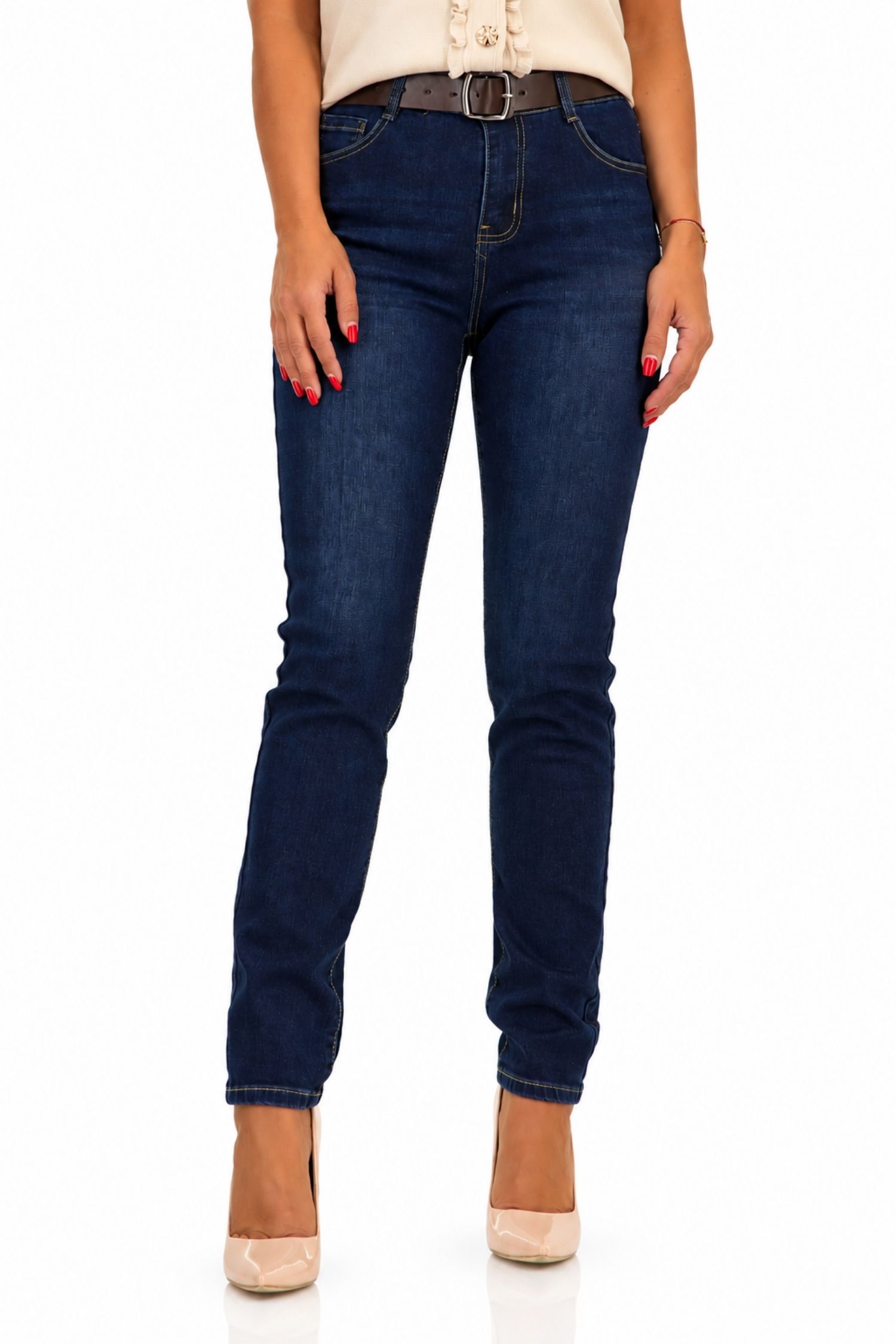 Blugi albastru din denim lung skinny 3 - StarShinerS.ro
