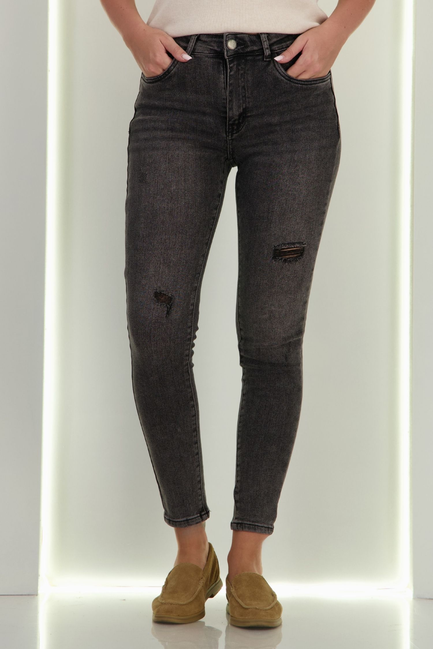 Blugi negri lungi skinny cu buzunare 4 - StarShinerS.ro