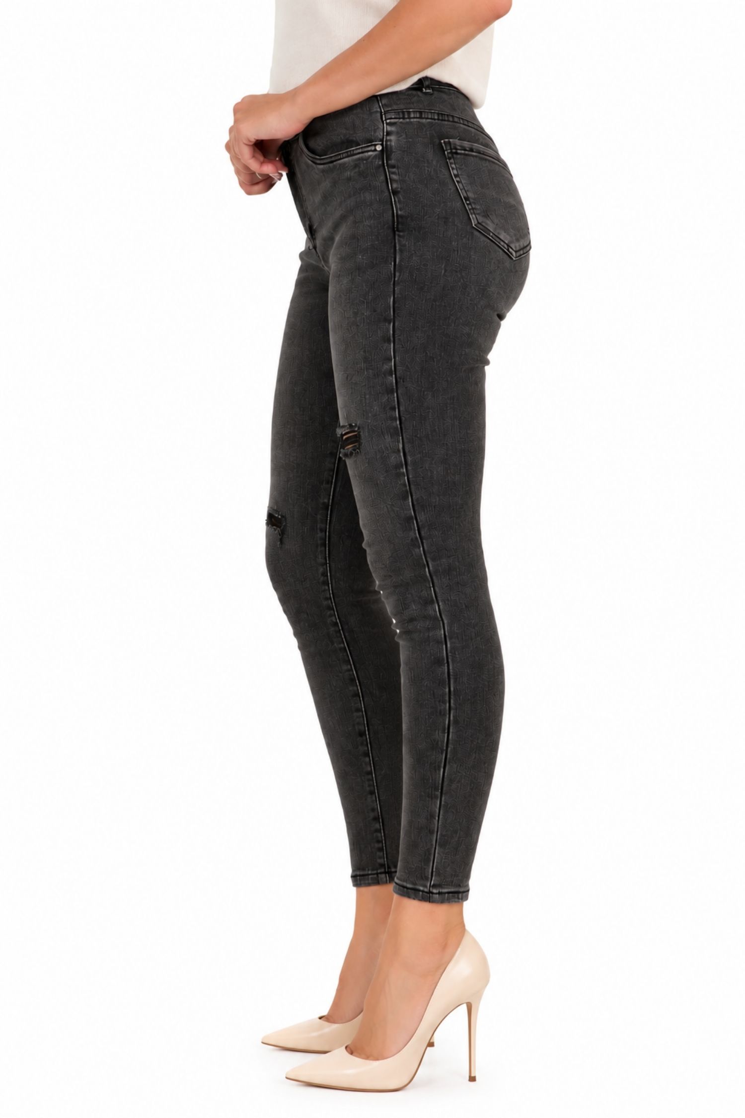 Blugi negru din denim lung skinny 4 - StarShinerS.ro