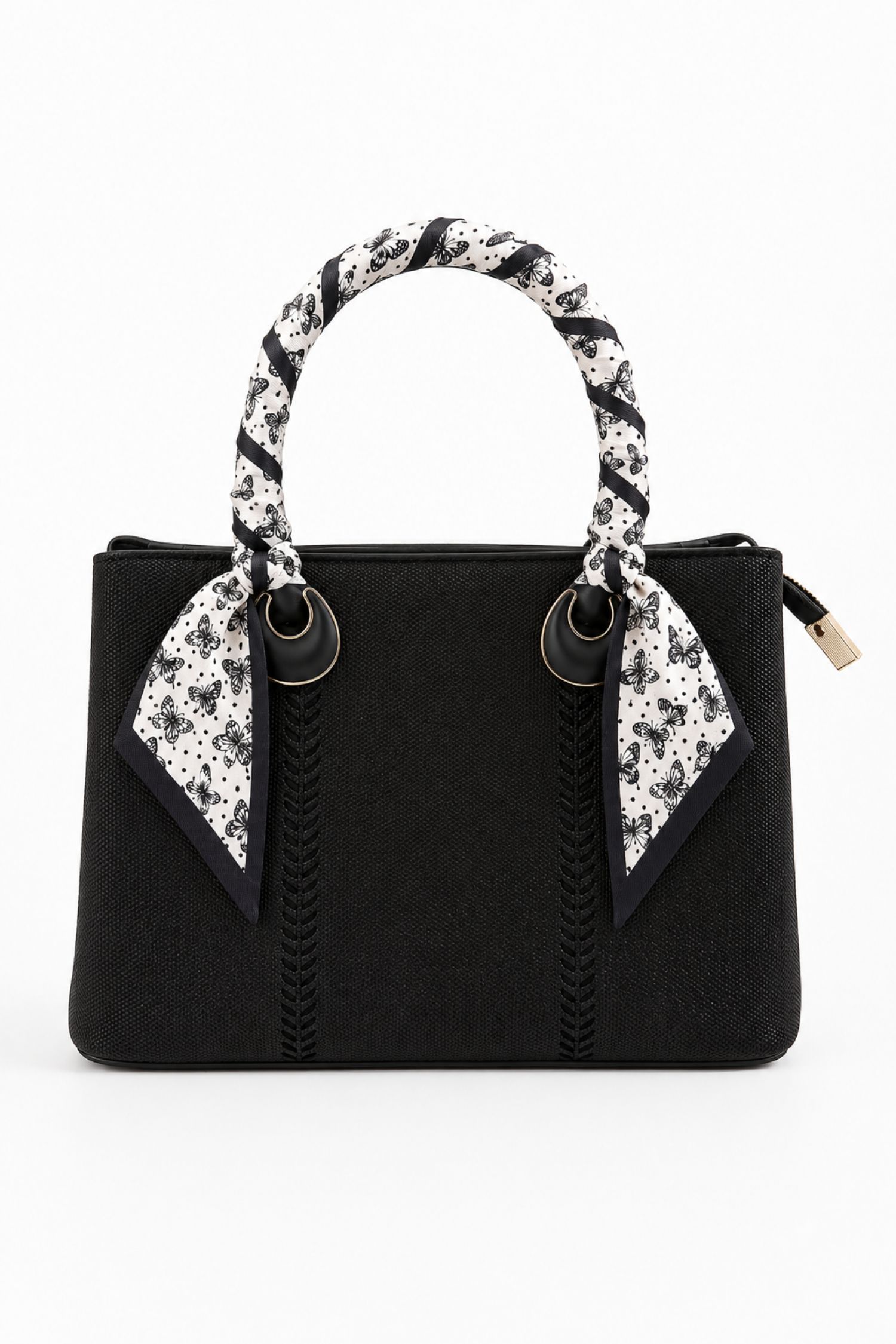 Geanta dama din piele ecologica neagra accesorizata cu esarfa 3 - StarShinerS.ro