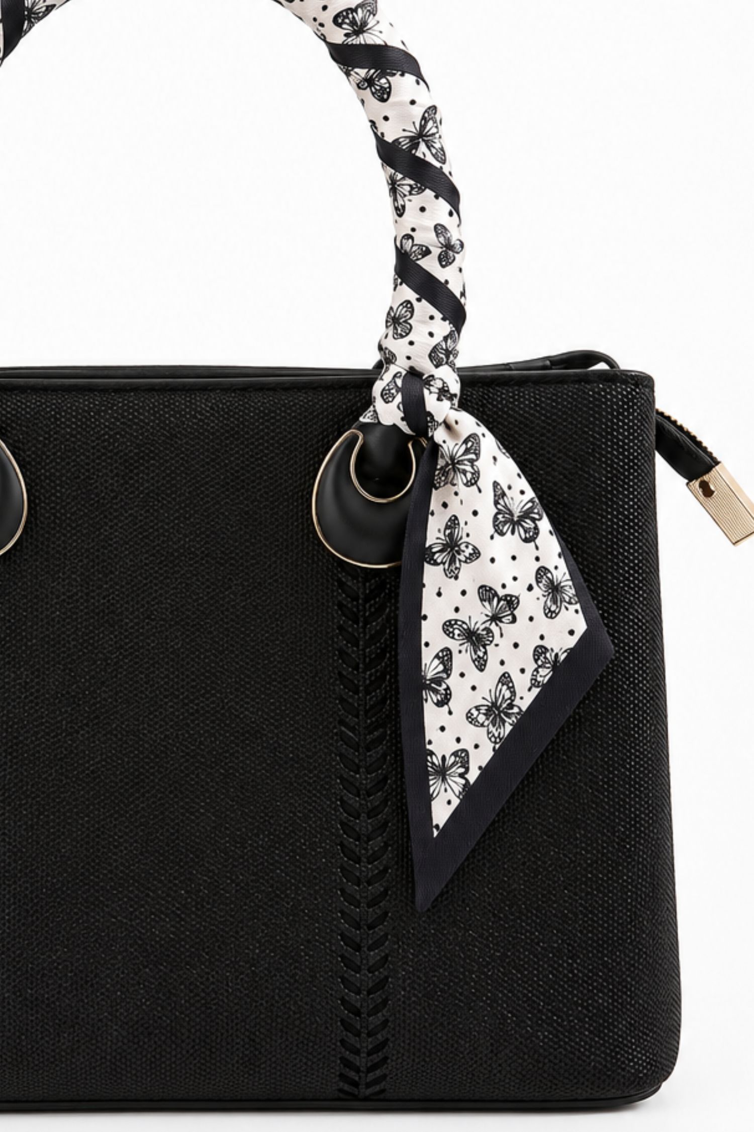 Geanta dama din piele ecologica neagra accesorizata cu esarfa 4 - StarShinerS.ro