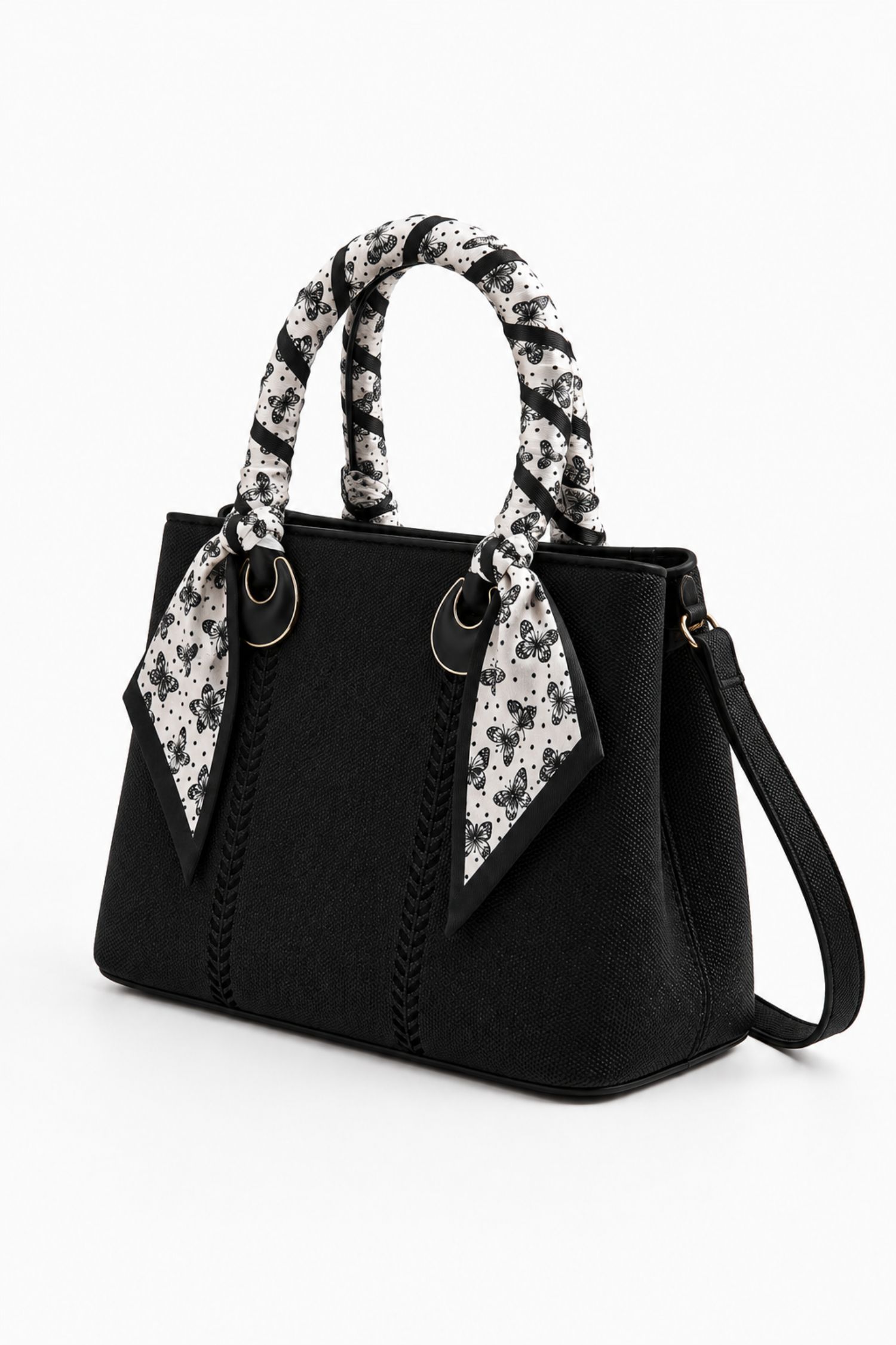 Geanta dama din piele ecologica neagra accesorizata cu esarfa 2 - StarShinerS.ro