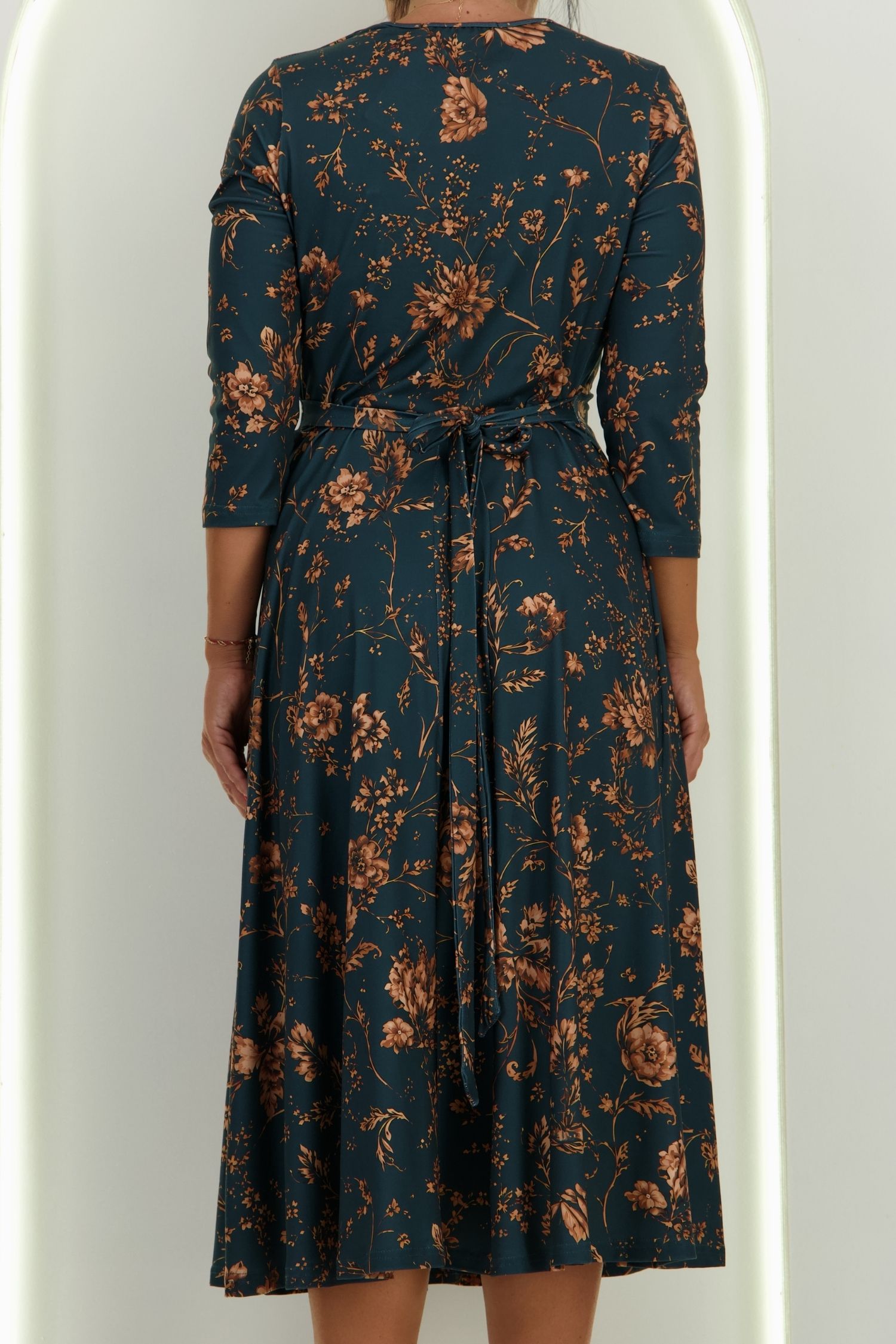 Rochie din modal verde-petrol midi in clos cu imprimeu floral - StarShinerS 5 - StarShinerS.ro