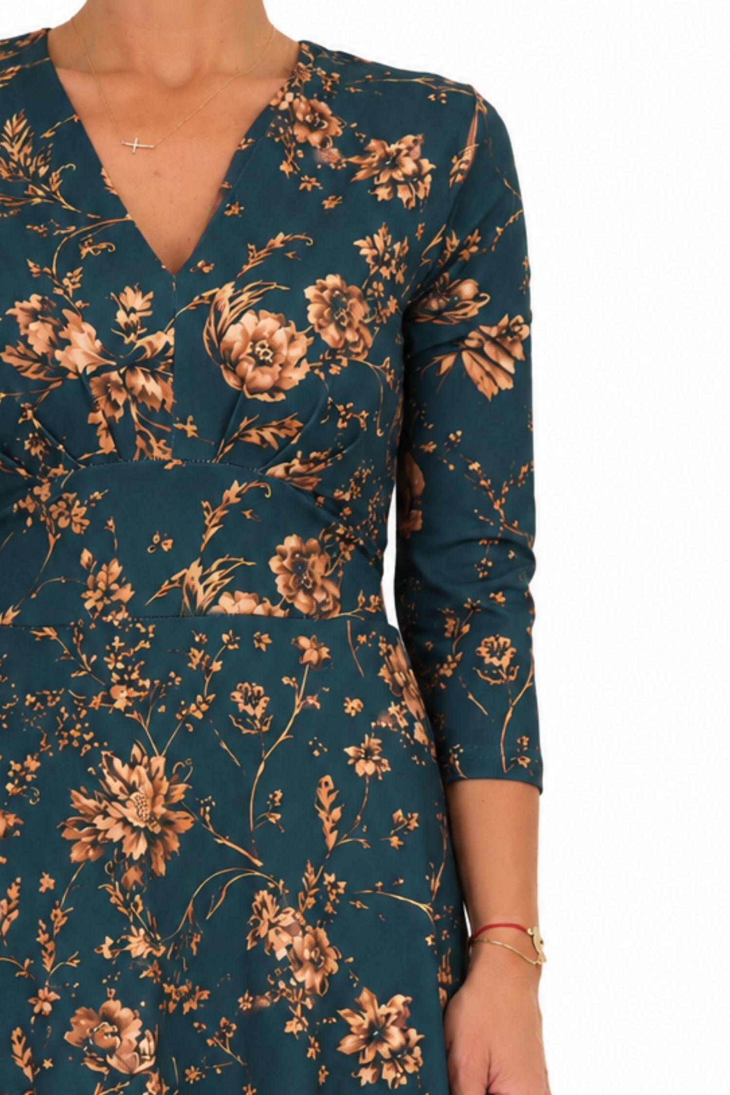 Rochie verde din modal midi clos floral 5 - StarShinerS.ro