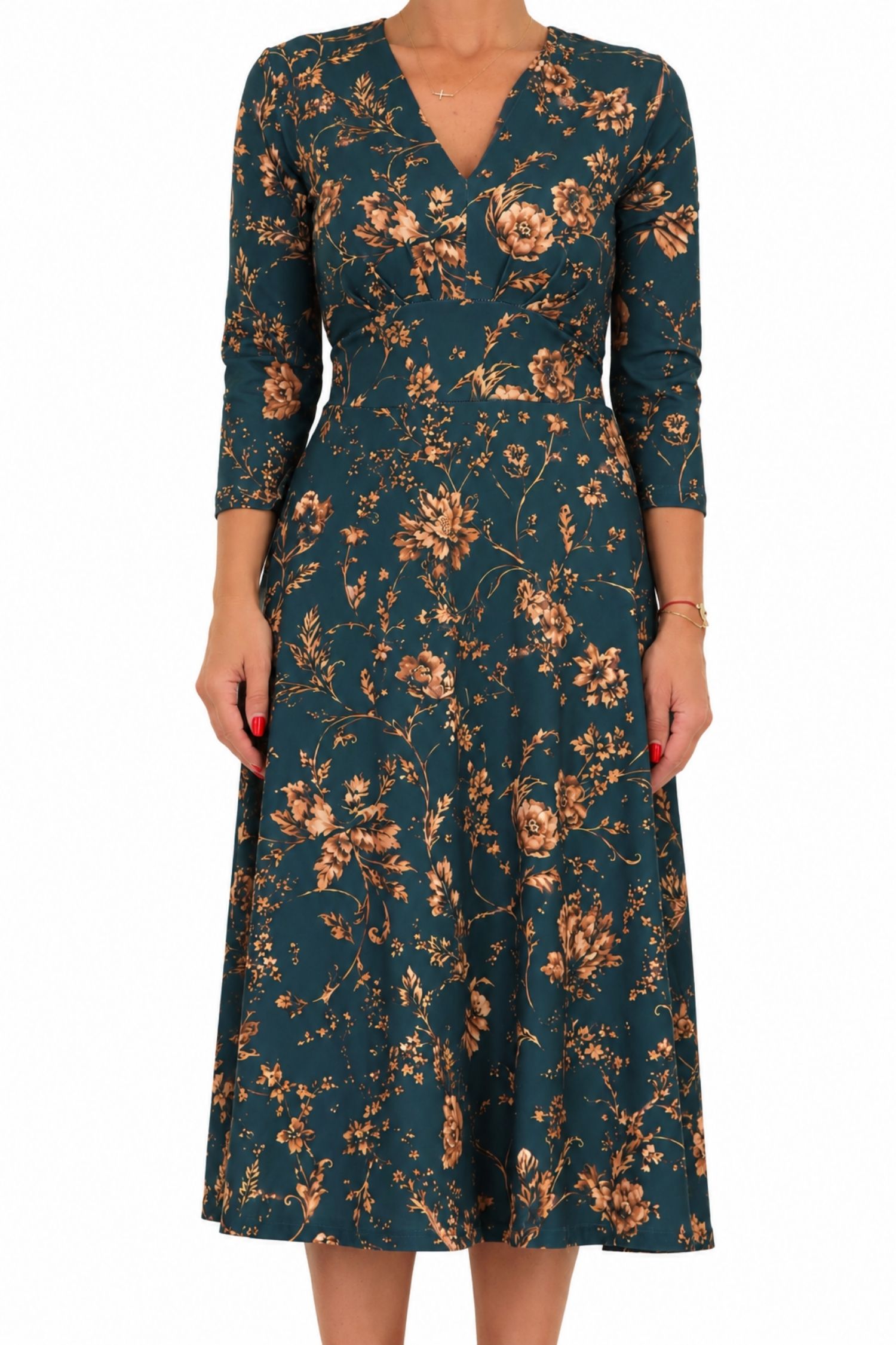 Rochie verde din modal midi clos floral 3 - StarShinerS.ro