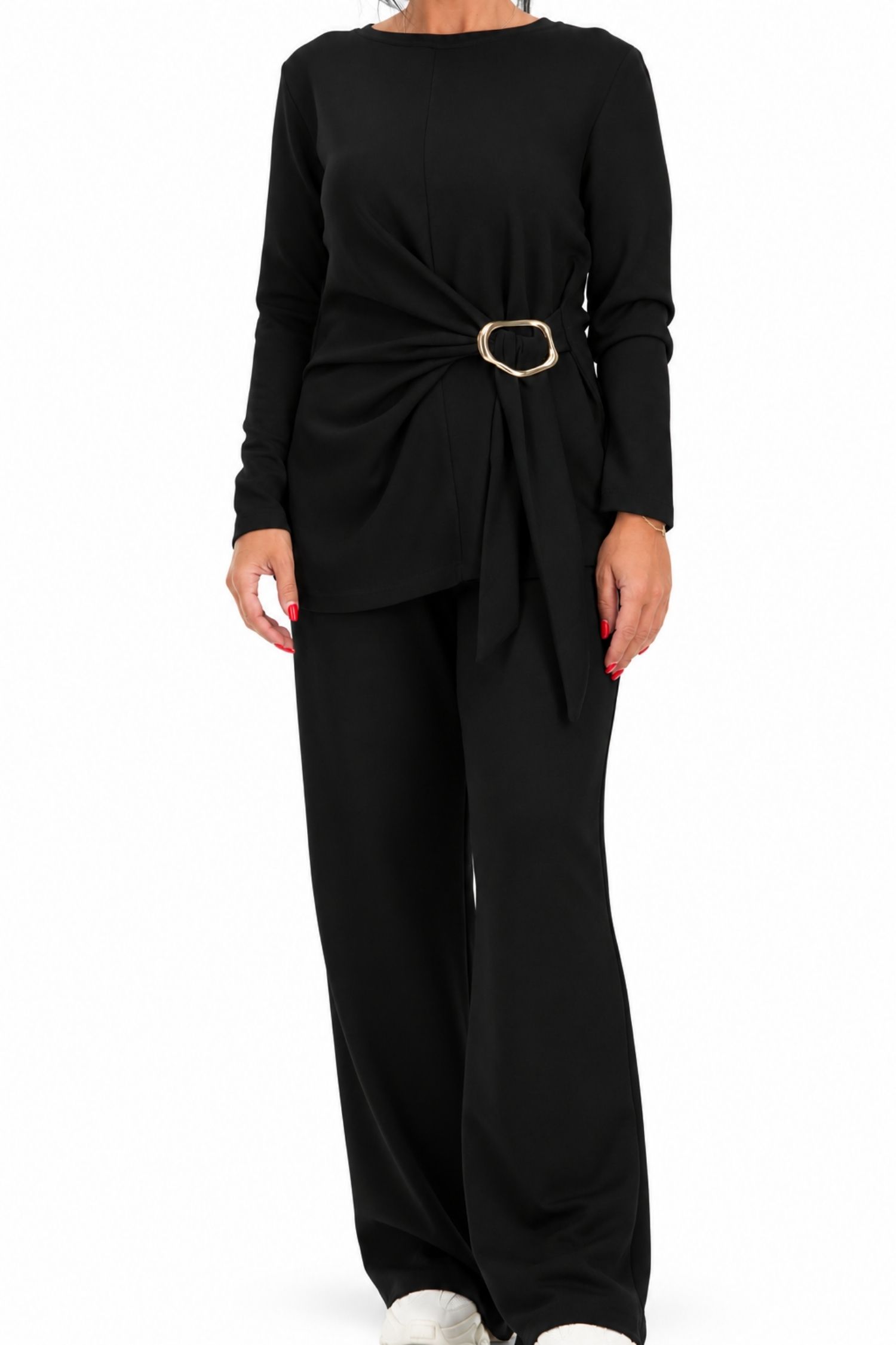 Trening din modal negru cu un croi larg si accesoriu auriu- SunShine 4 - StarShinerS.ro