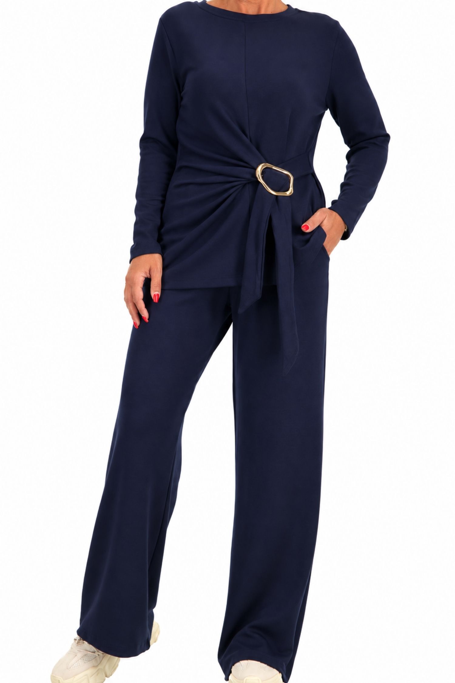 Trening din modal bleumarin cu un croi larg si accesoriu auriu- SunShine 4 - StarShinerS.ro
