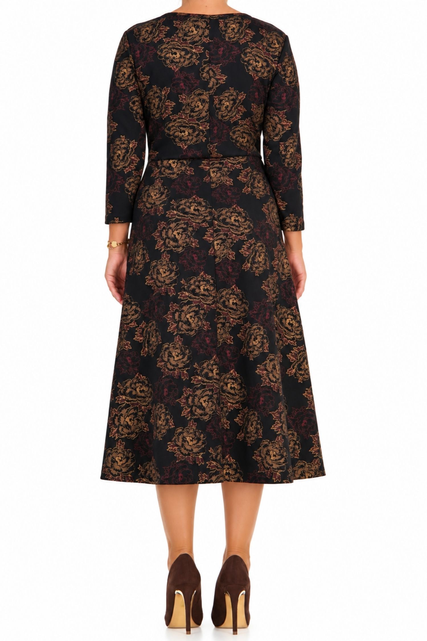 Rochie din jersey neagra midi in clos imprimata - StarShinerS 5 - StarShinerS.ro