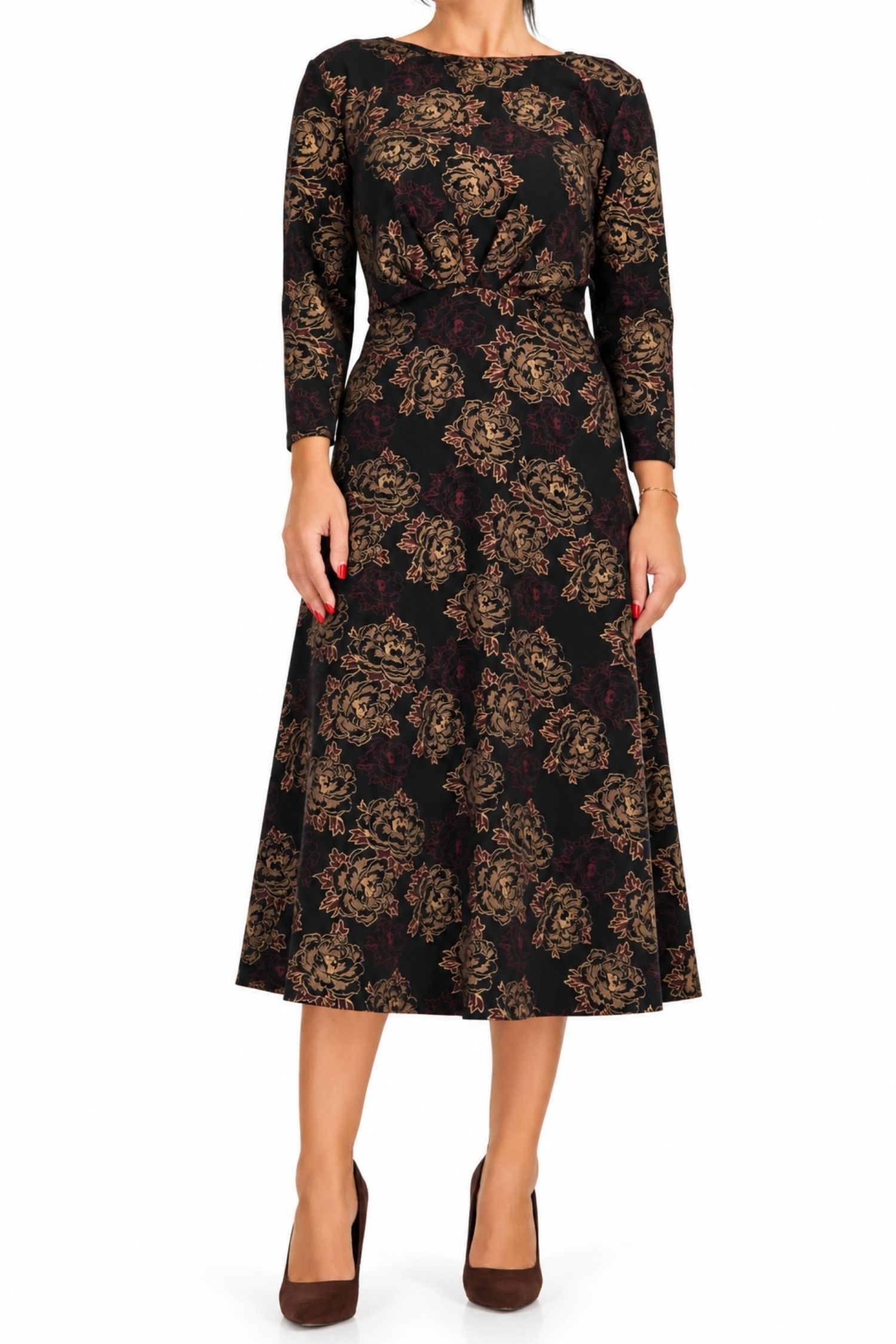 Rochie din jersey neagra midi in clos imprimata - StarShinerS 4 - StarShinerS.ro