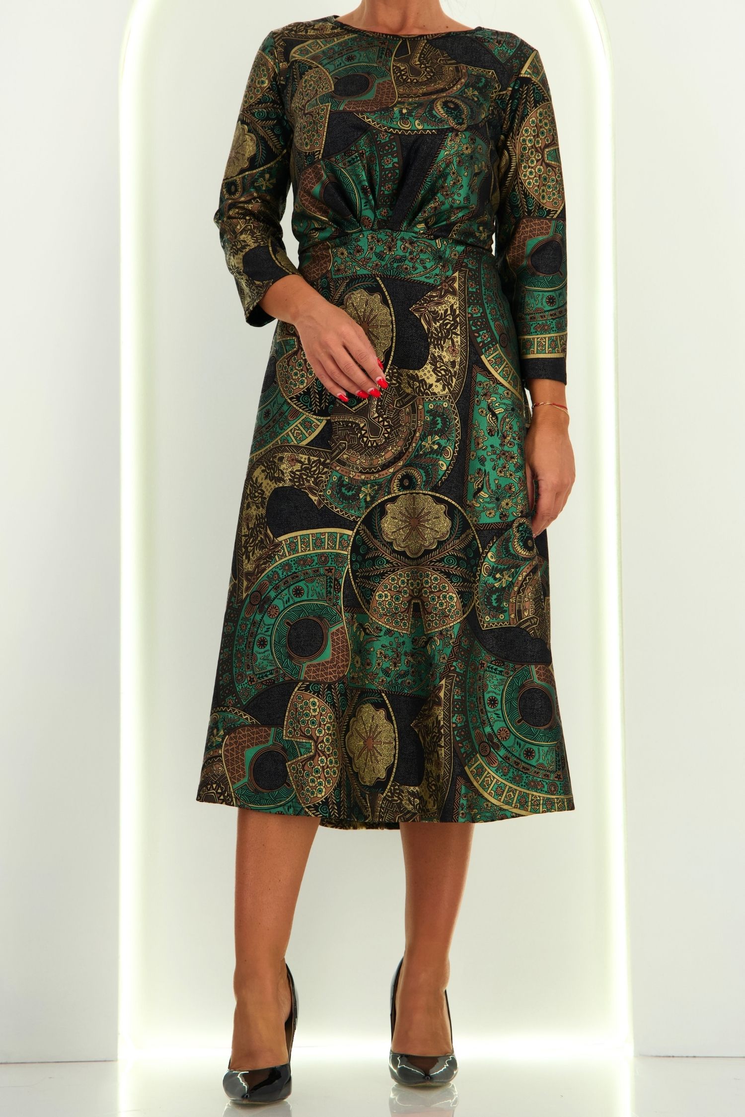 Rochie din jersey verde midi in clos - StarShinerS 3 - StarShinerS.ro