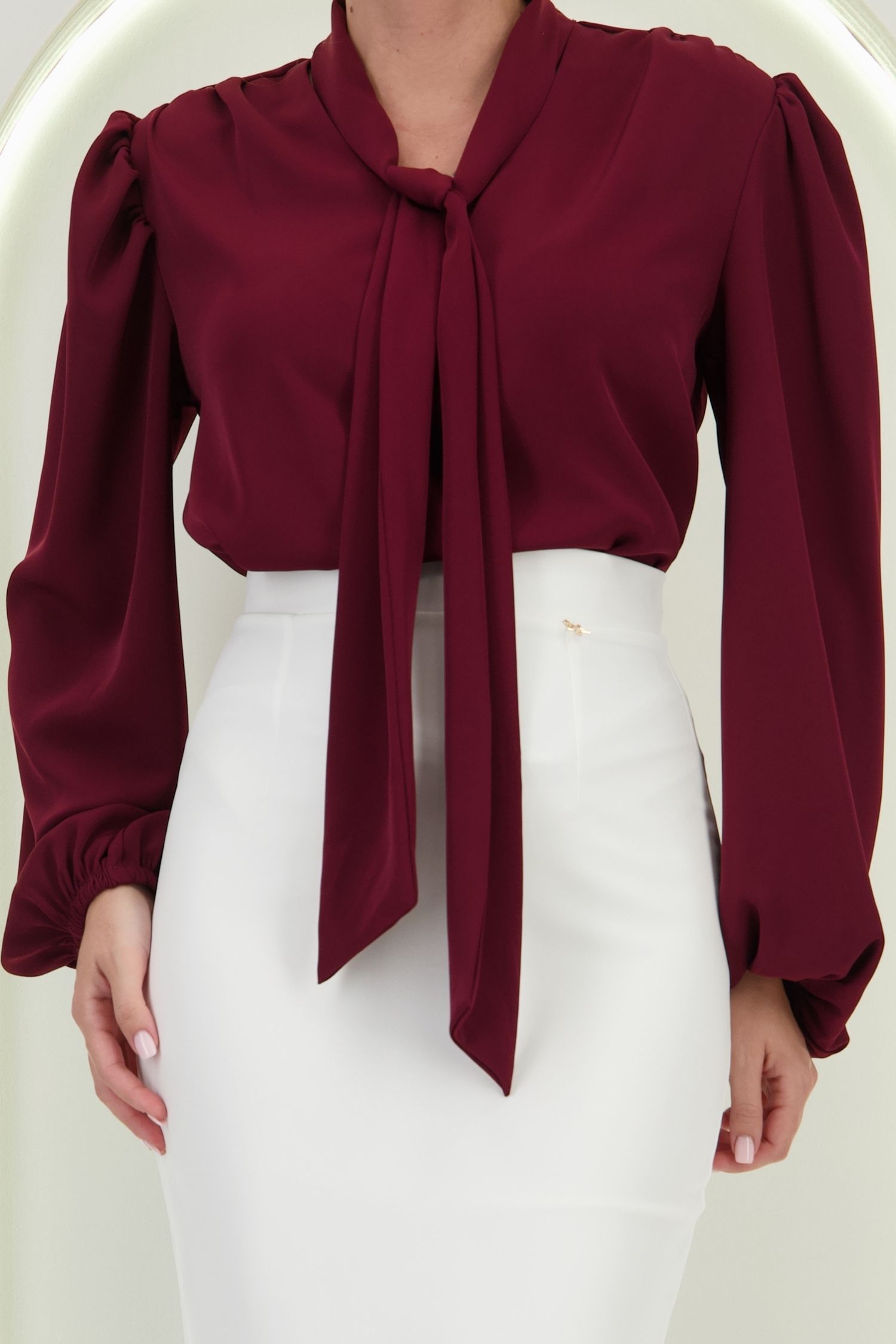 Bluza dama din viscoza visinie cu un croi larg si guler tip esarfa - StarShinerS 5 - StarShinerS.ro