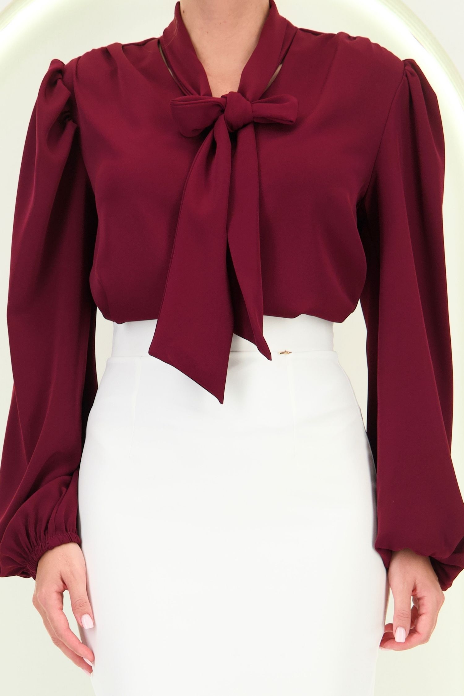 Bluza dama din viscoza visinie cu un croi larg si guler tip esarfa - StarShinerS 4 - StarShinerS.ro