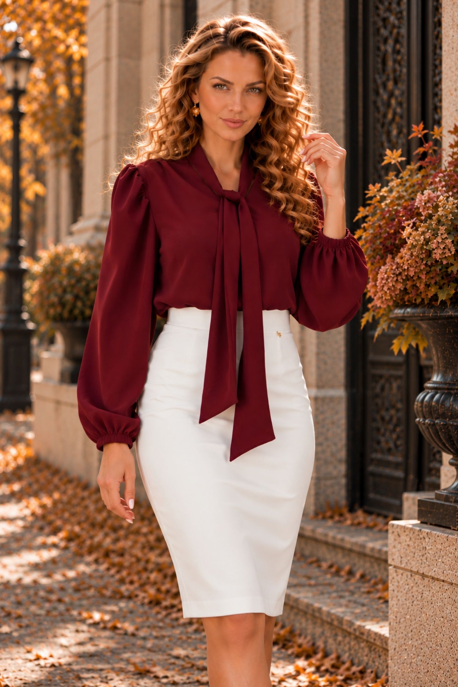 Bluza dama din viscoza visinie cu un croi larg si guler tip esarfa - StarShinerS 2 - StarShinerS.ro