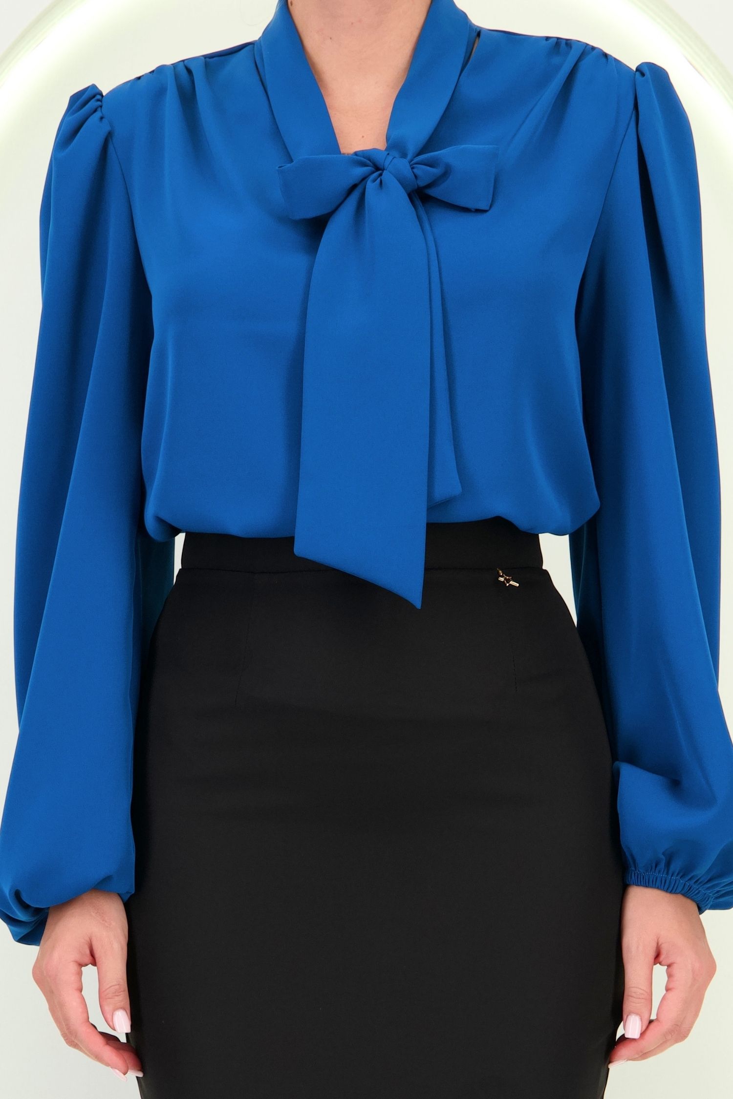 Bluza dama din viscoza albastru-petrol cu un croi larg si guler tip esarfa - StarShinerS 5 - StarShinerS.ro