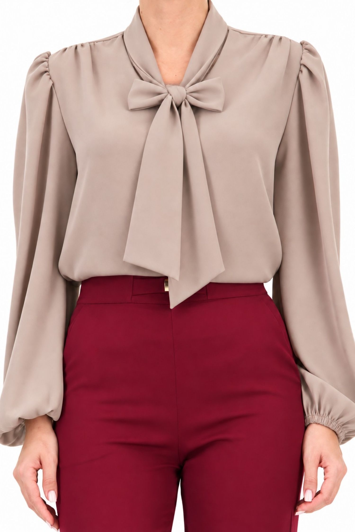 Bluza dama din viscoza mocha cu un croi larg si guler tip esarfa - StarShinerS 4 - StarShinerS.ro