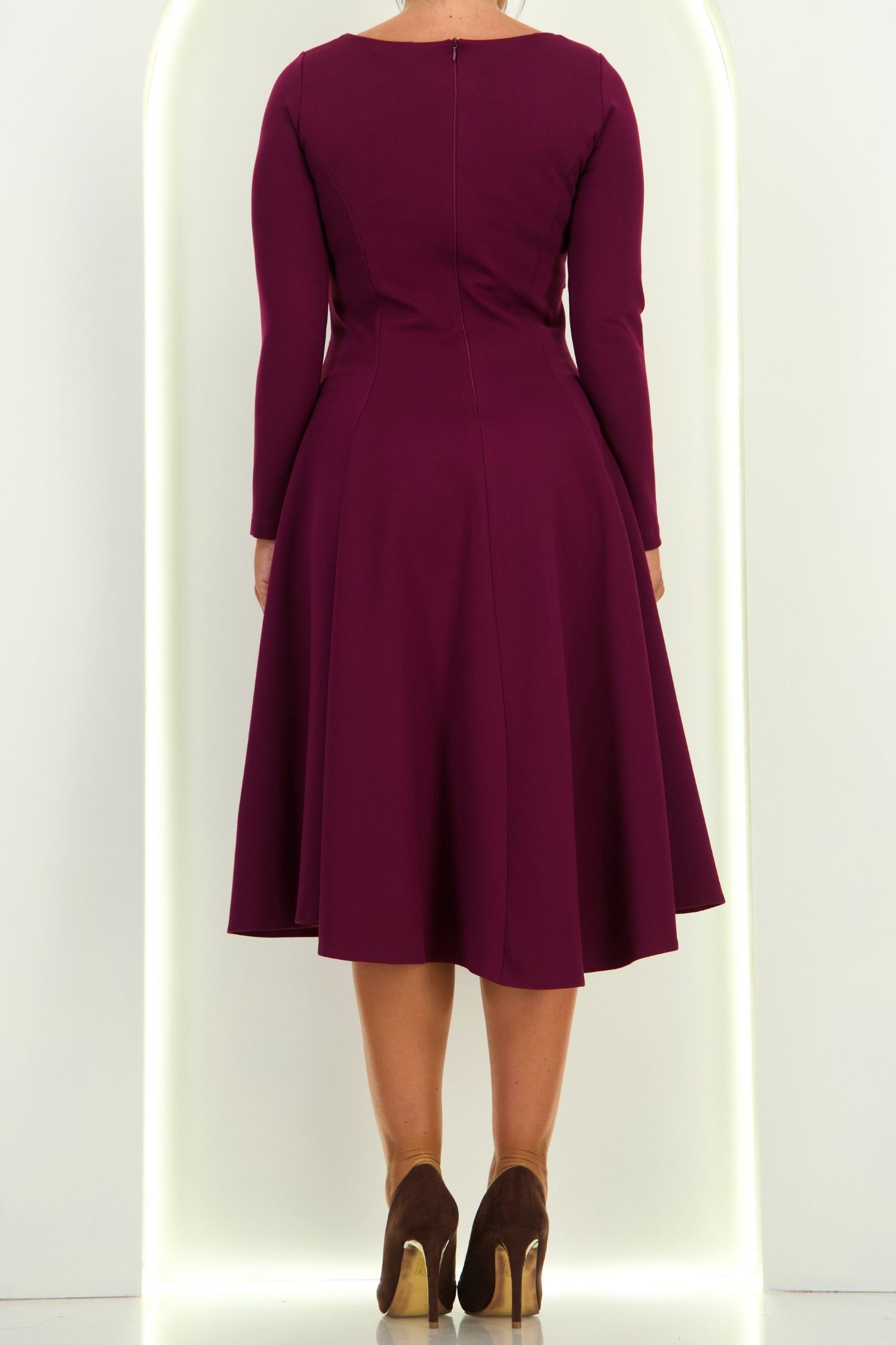 Rochie din jersey cu viscoza visinie midi in clos cu detalii frontale- StarShinerS 5 - StarShinerS.ro
