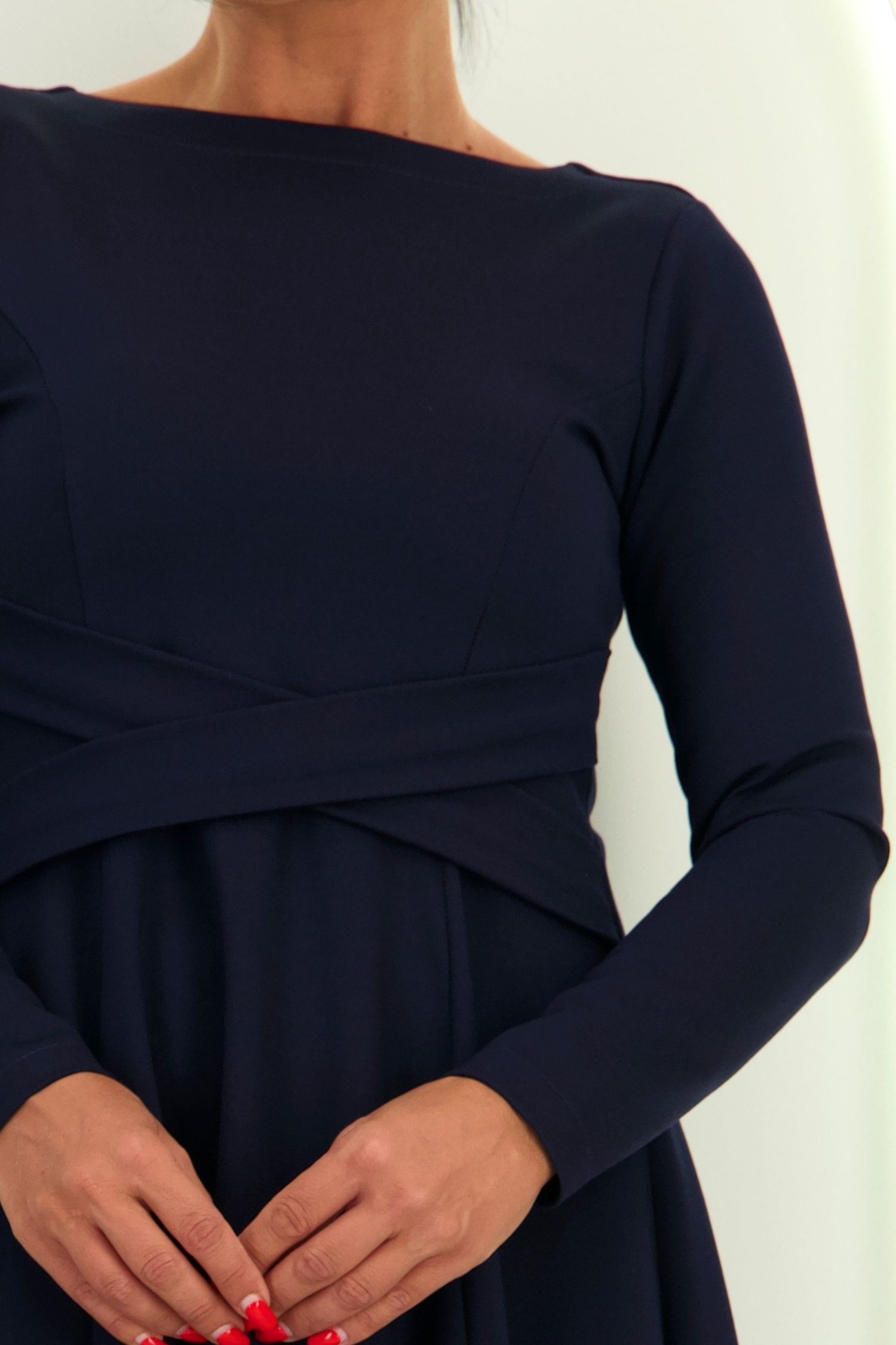 Rochie din jersey cu viscoza bleumarin midi in clos cu detalii frontale- StarShinerS 3 - StarShinerS.ro