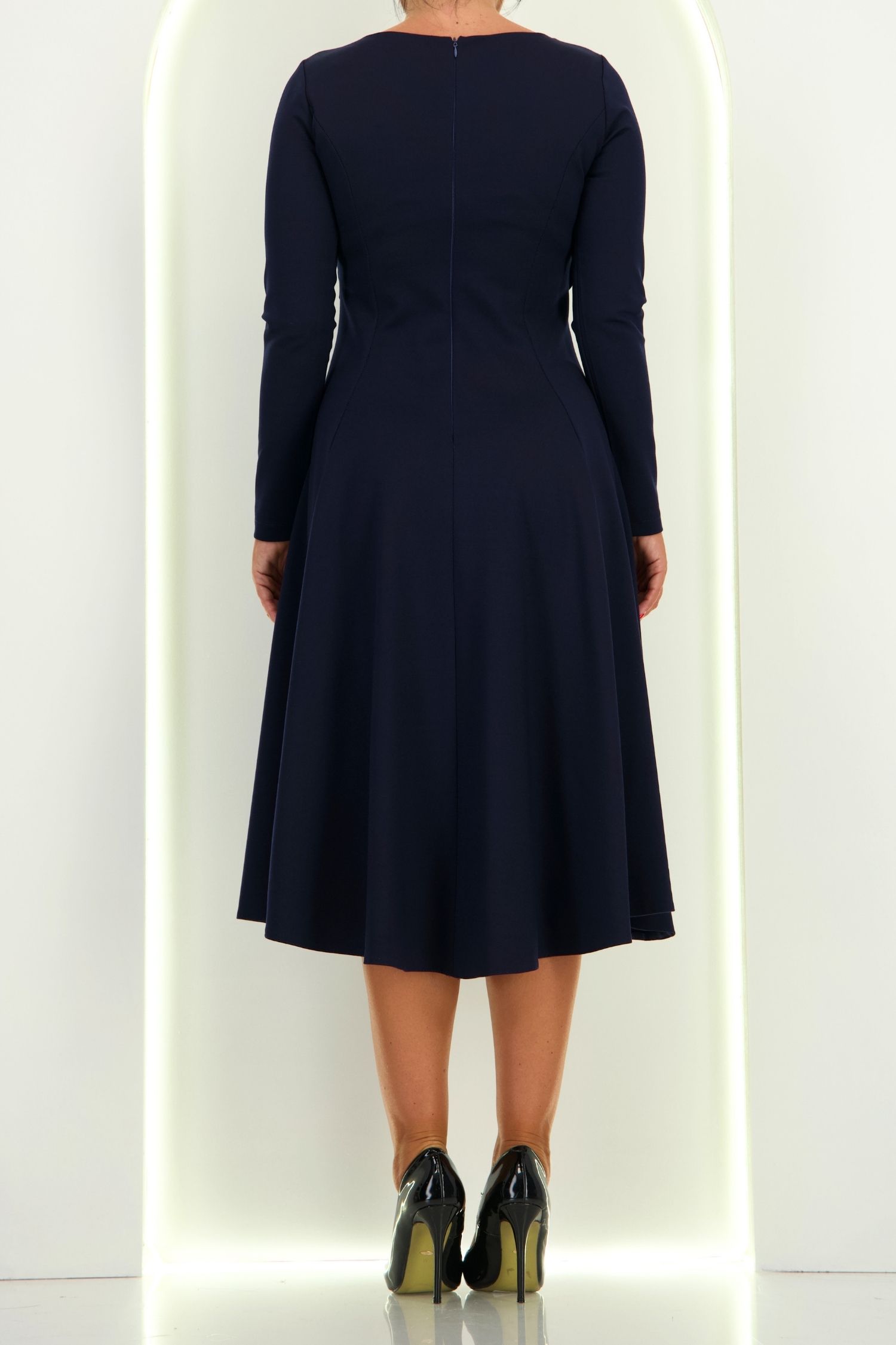Rochie din jersey cu viscoza bleumarin midi in clos cu detalii frontale- StarShinerS 5 - StarShinerS.ro