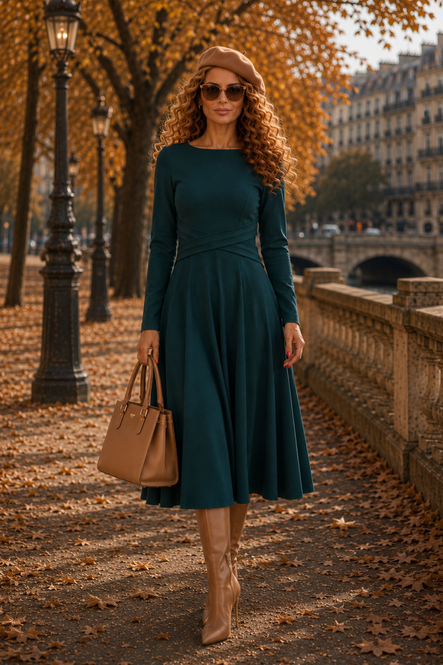 Rochie din jersey cu viscoza verde-petrol midi in clos cu detalii frontale- StarShinerS 2 - StarShinerS.ro