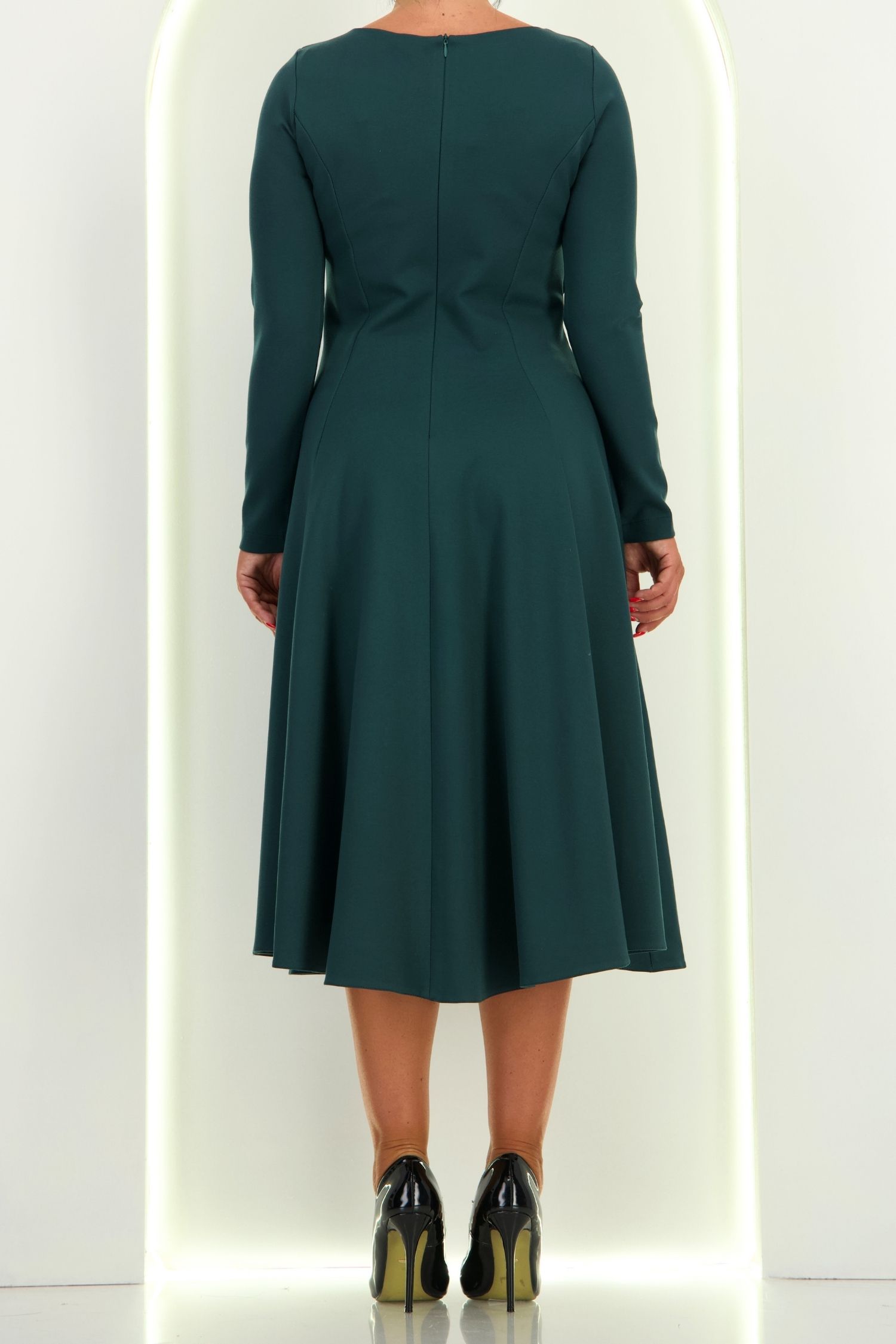 Rochie din jersey cu viscoza verde-petrol midi in clos cu detalii frontale- StarShinerS 5 - StarShinerS.ro